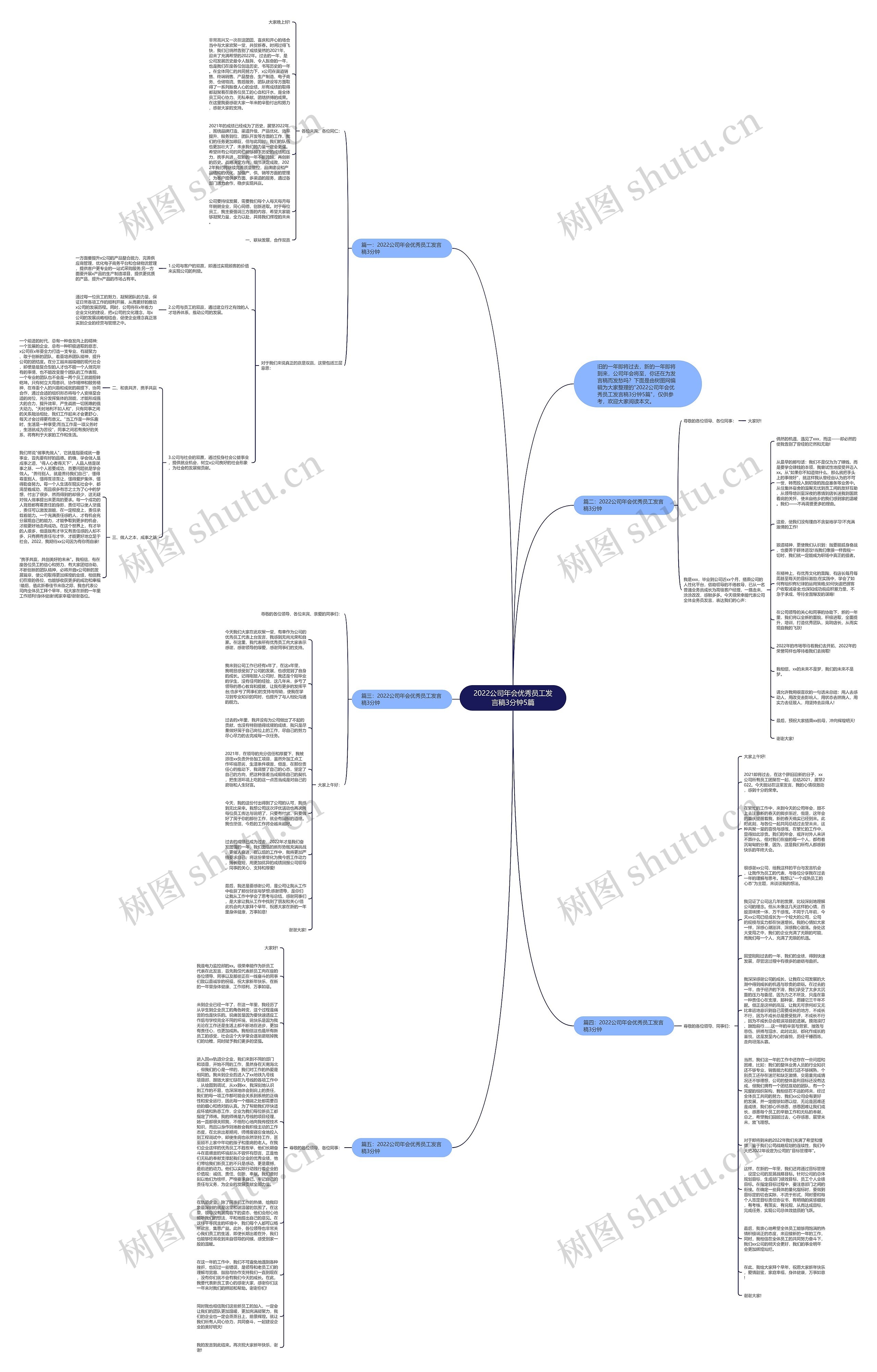 2022公司年会优秀员工发言稿3分钟5篇思维导图