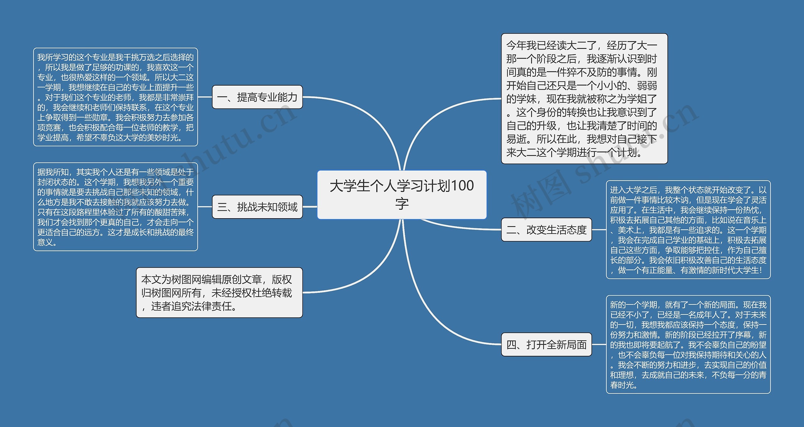 大学生个人学习计划100字思维导图