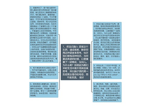1、把自己融入 语言这个东西,速成很难,除非你用这种语言来思考。也许我们都有这种经历,当你要说英语的时候,口里像塞了一团棉花,没词儿。为什么呢?那是因为我们平时生活中就不用英语来思考,所以脑子里的第一反应就会是你的母语,而不是英语。 很好 1、把自己融入 语言这个东西,速成很难,除非你用这种语言来思考。也许我们都有这种经历,当你要说英语的时候,口里像塞了一团棉花,没词儿。为什么呢?那是因为我们平时生活中就不用英语来思考,所以脑子里的第一反应就会是你的母语,而不是英语。 很好