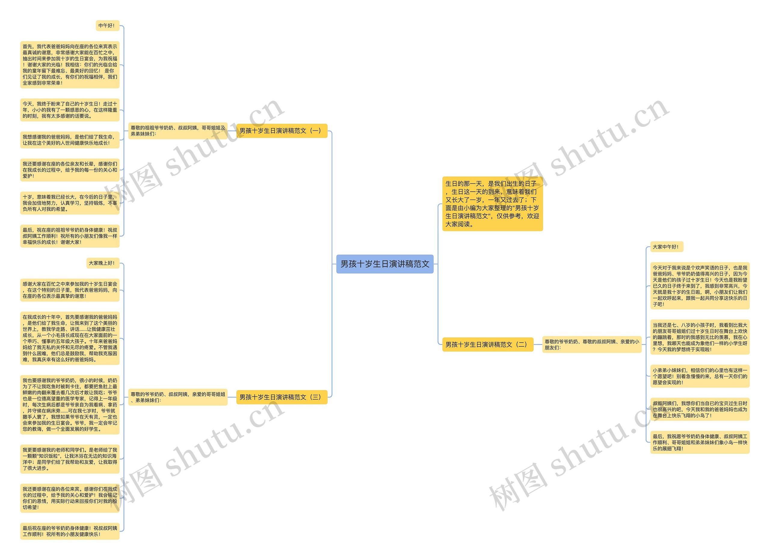 男孩十岁生日演讲稿范文思维导图