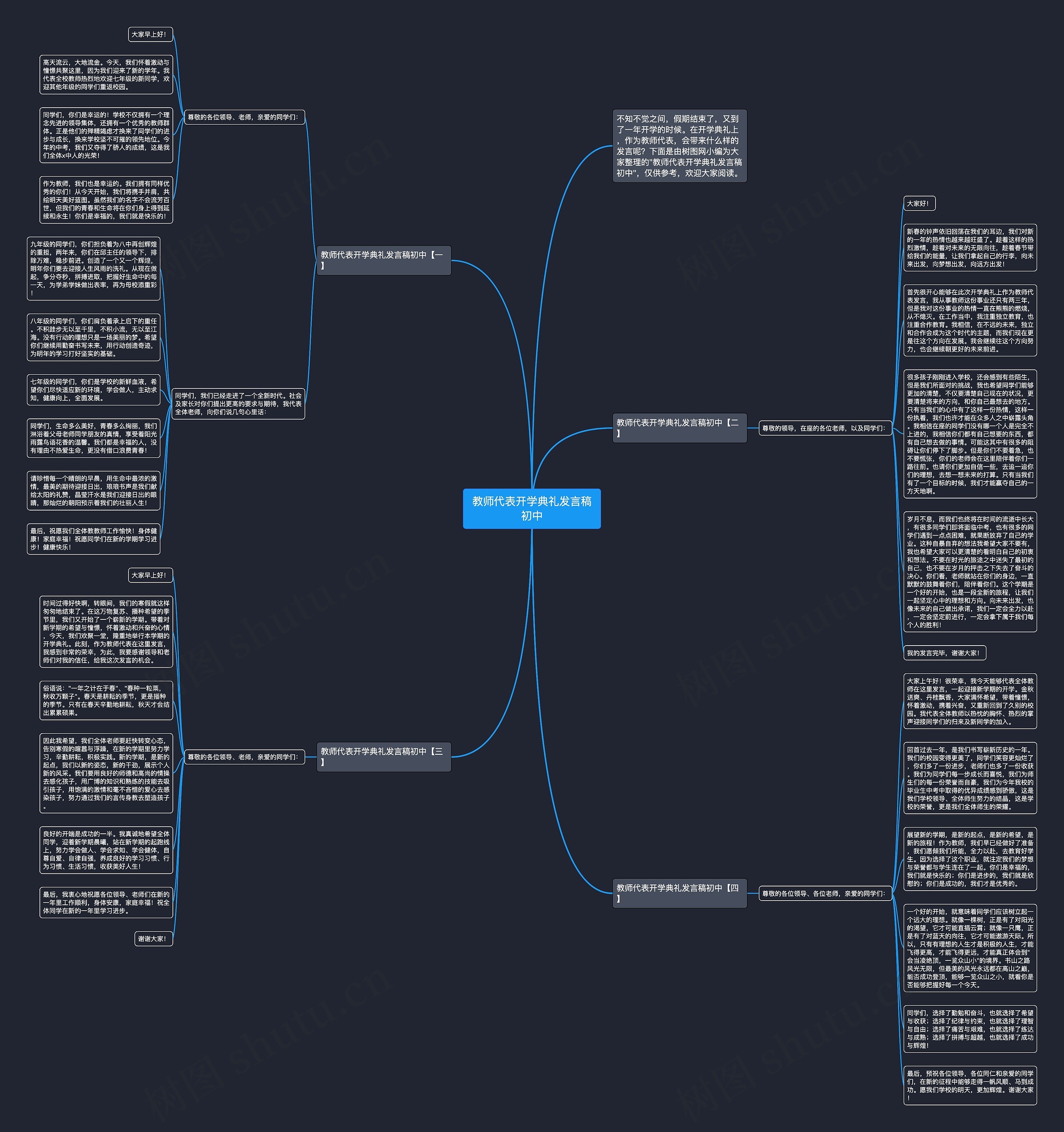 教师代表开学典礼发言稿初中思维导图