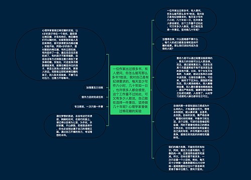 一位作家出过很多书,有人便问,你怎么能写那么多书?他说,我对自己是有纪律要求的,每天至少写作六小时,几十年如一日。也许很多人都会感觉,这个工作量不过如此,可又有多少人敢说,自己能在选择一件事后,坚持做几十年呢? 心理学家曾做过棉花糖的实验 一位作家出过很多书,有人便问,你怎么能写那么多书?他说,我对自己是有纪律要求的,每天至少写作六小时,几十年如一日。也许很多人都会感觉,这个工作量不过如此,可又有多少人敢说,自己能在选择一件事后,坚持做几十年呢? 心理学家曾做过棉花糖的实验