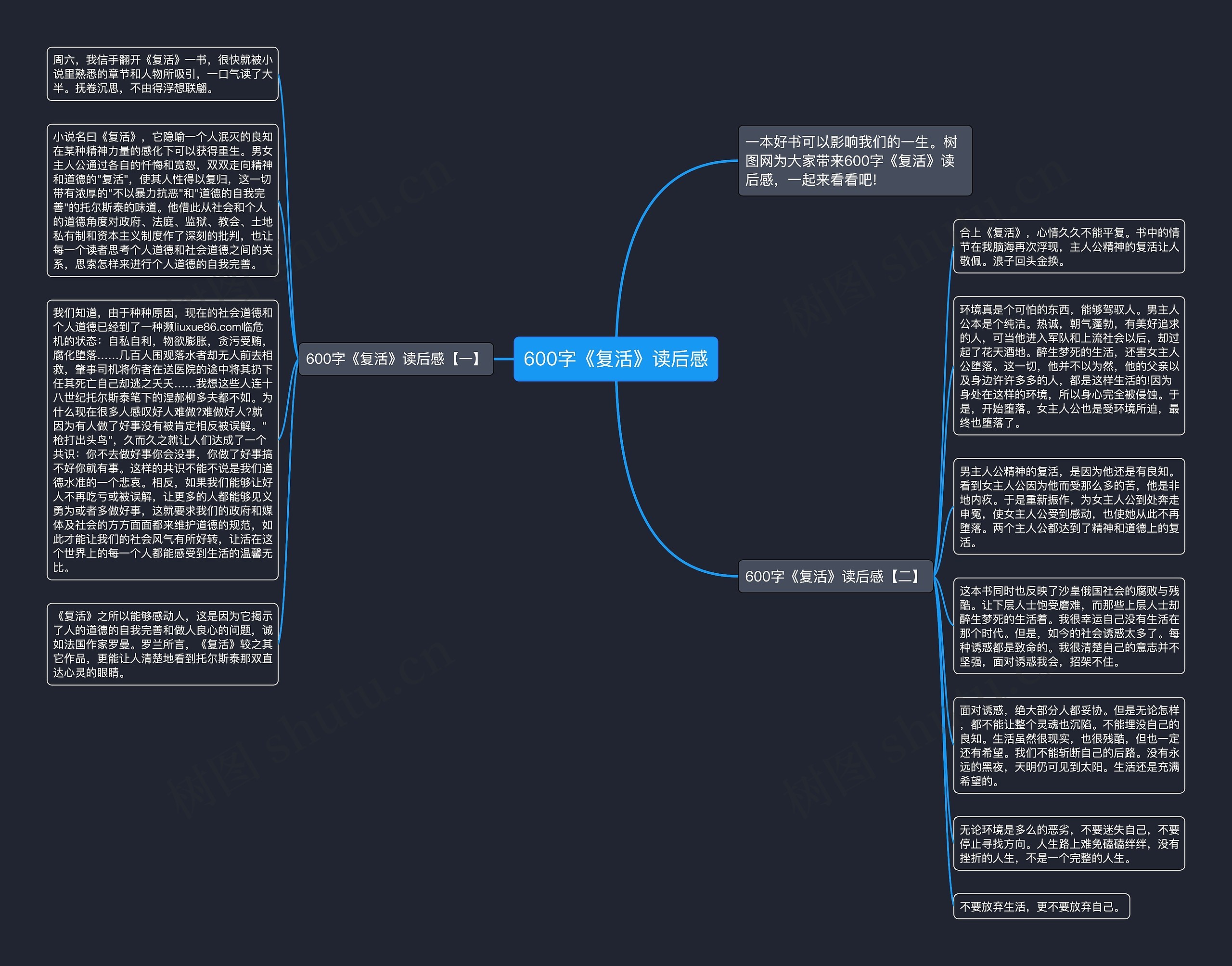 600字《复活》读后感思维导图