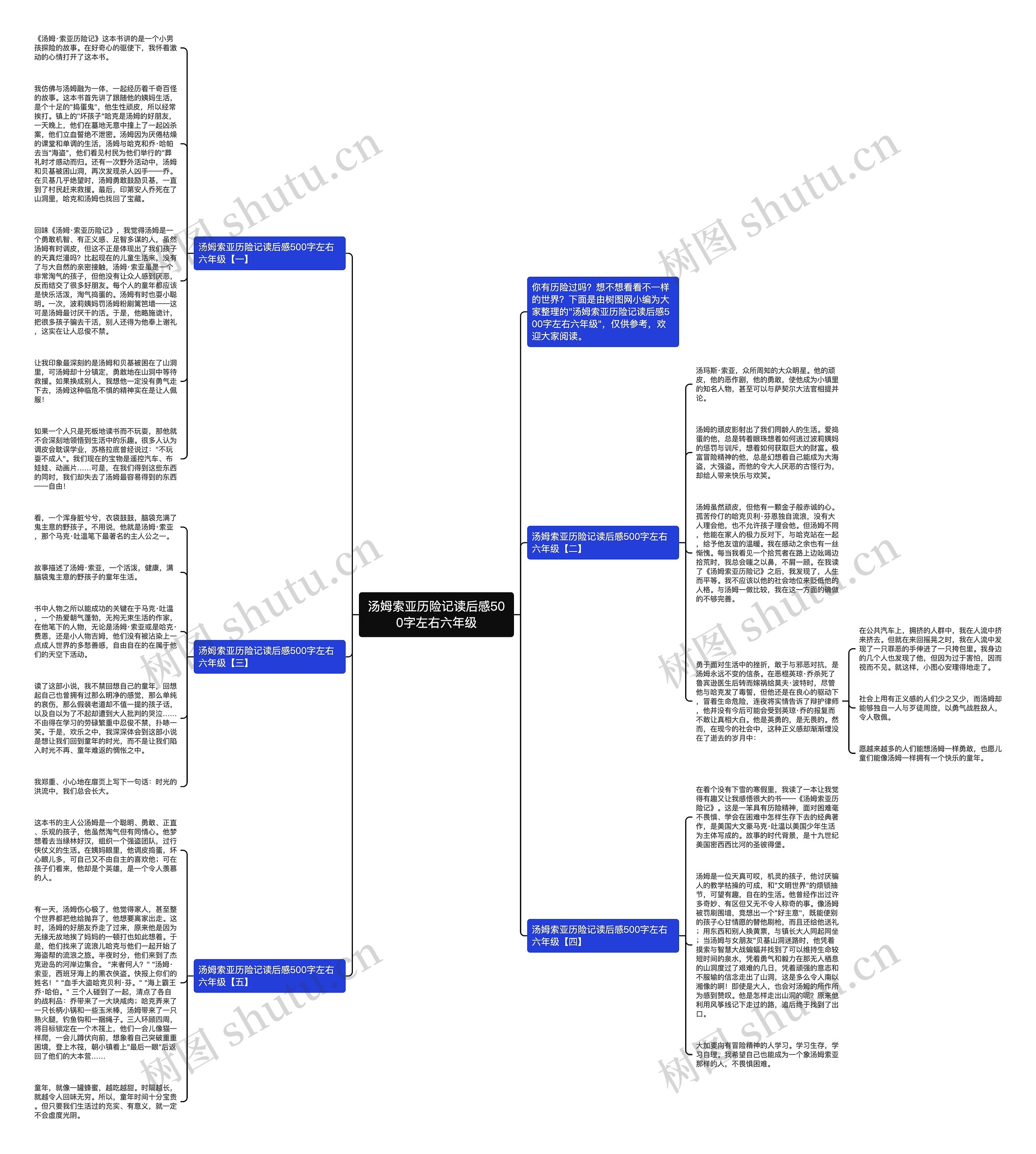汤姆索亚历险记读后感500字左右六年级思维导图