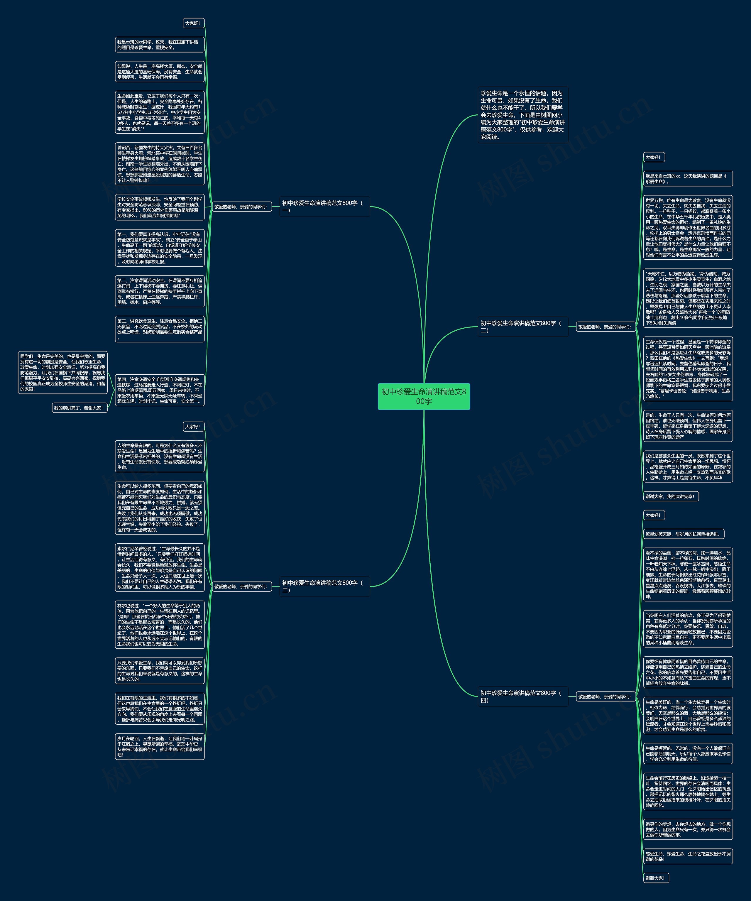 初中珍爱生命演讲稿范文800字思维导图