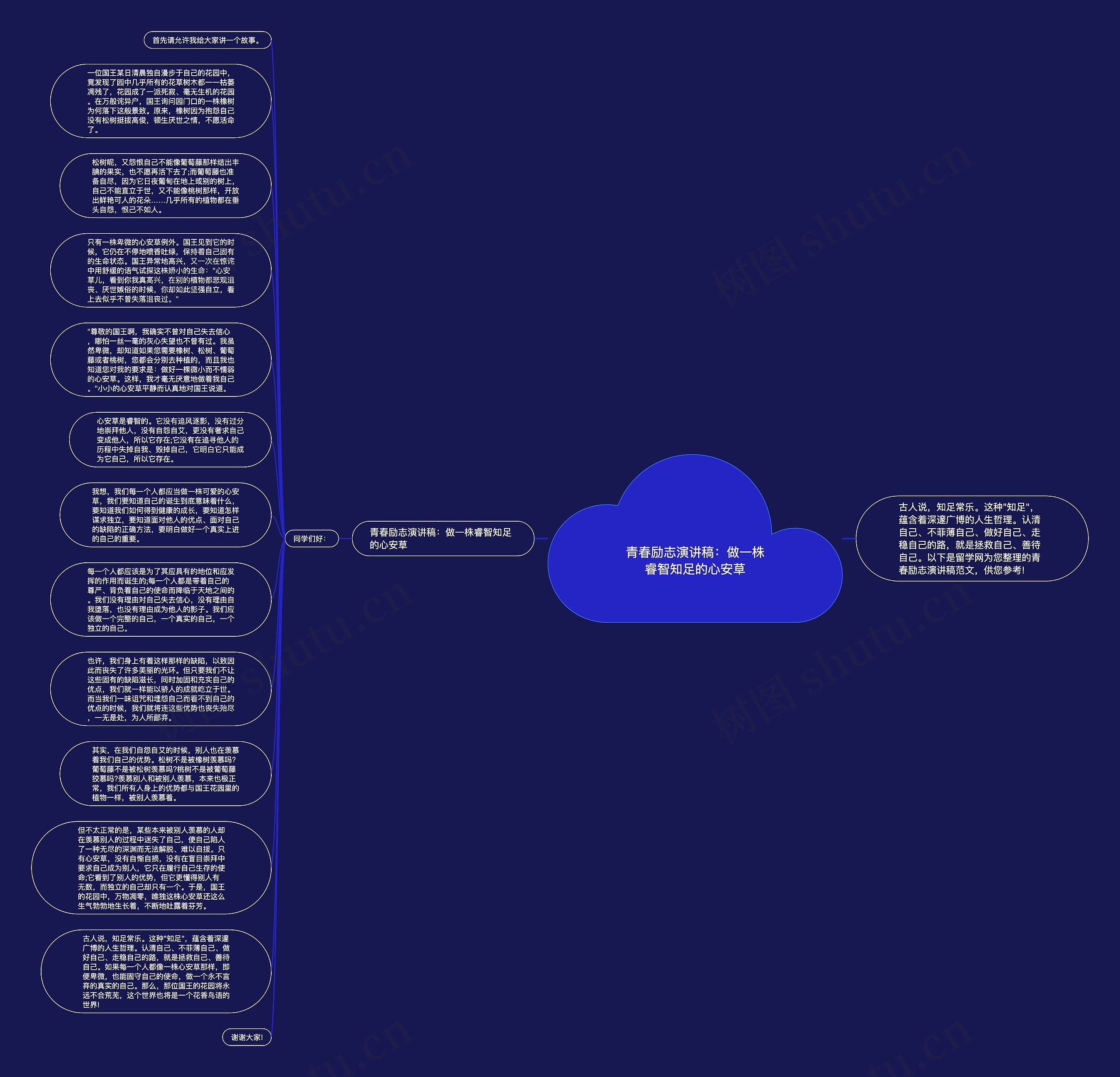 青春励志演讲稿：做一株睿智知足的心安草思维导图