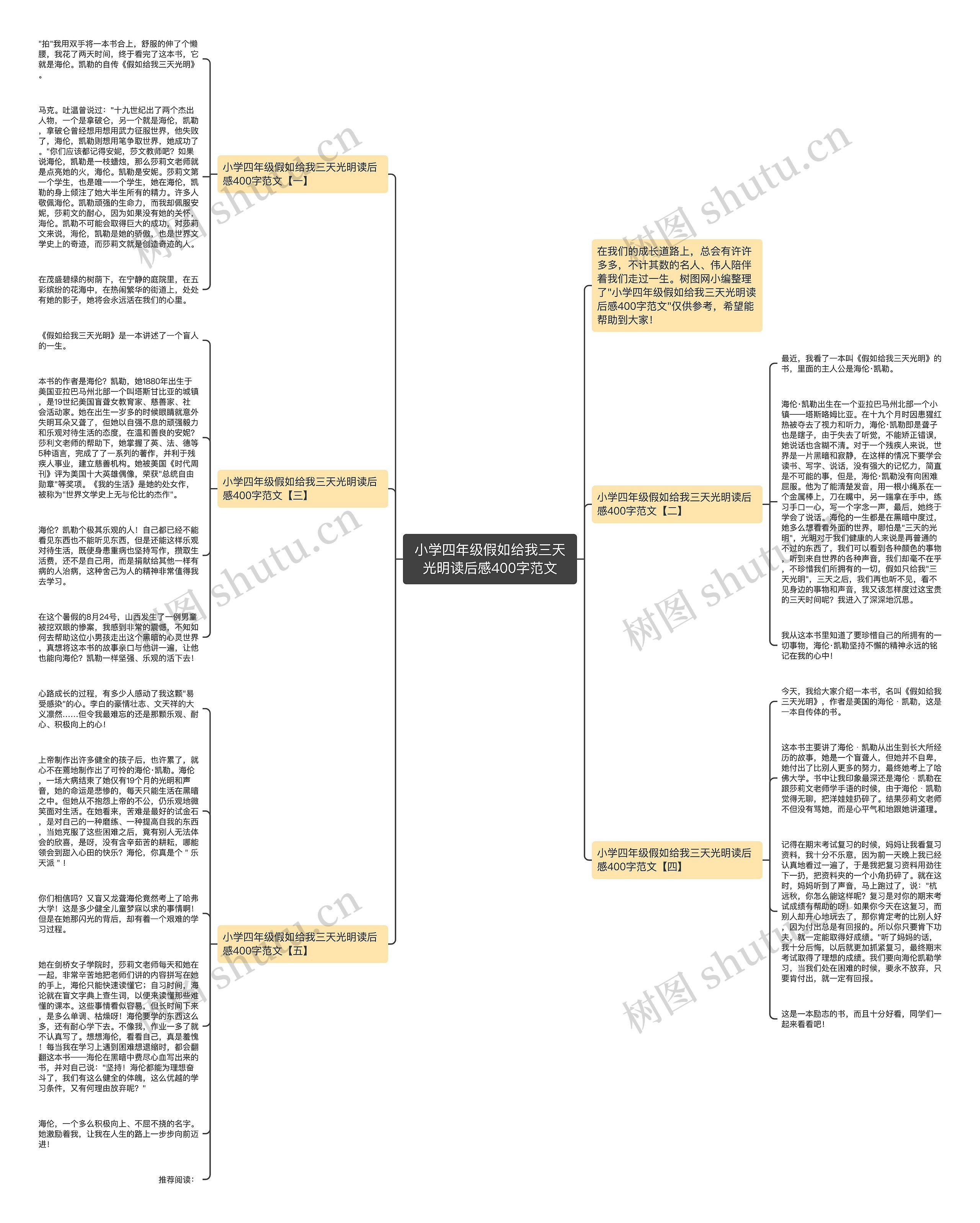 小学四年级假如给我三天光明读后感400字范文思维导图