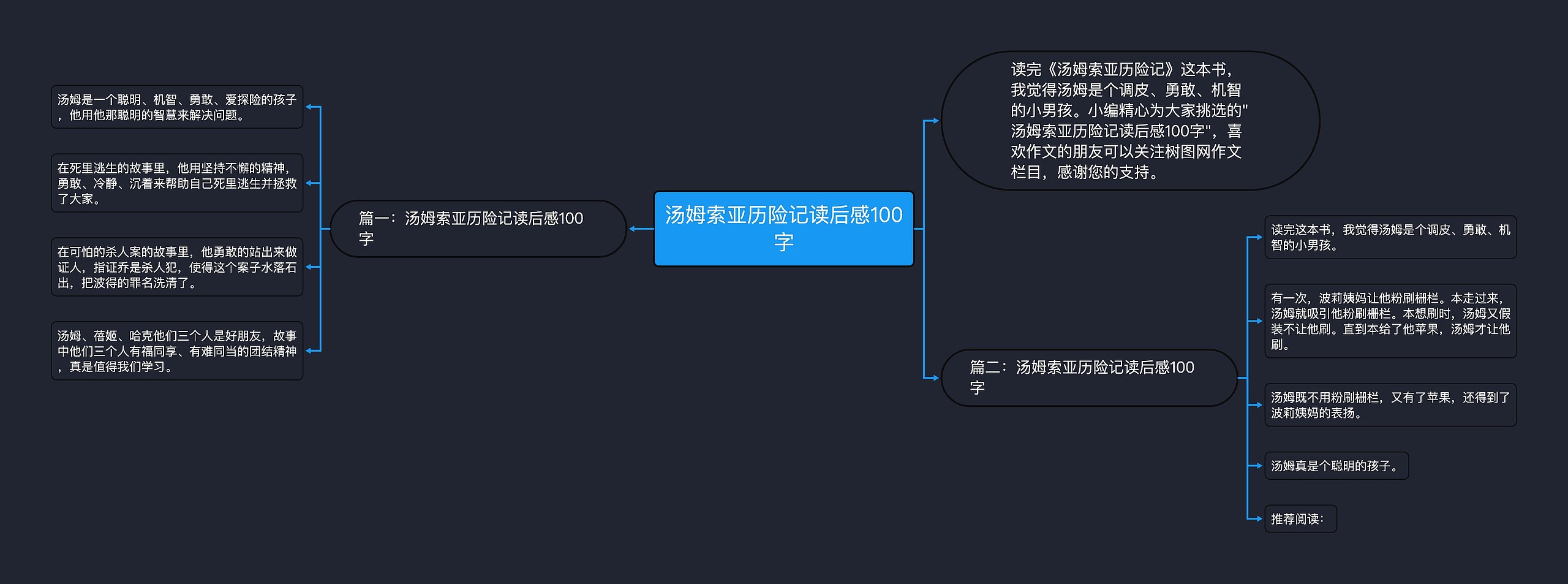 汤姆索亚历险记读后感100字思维导图