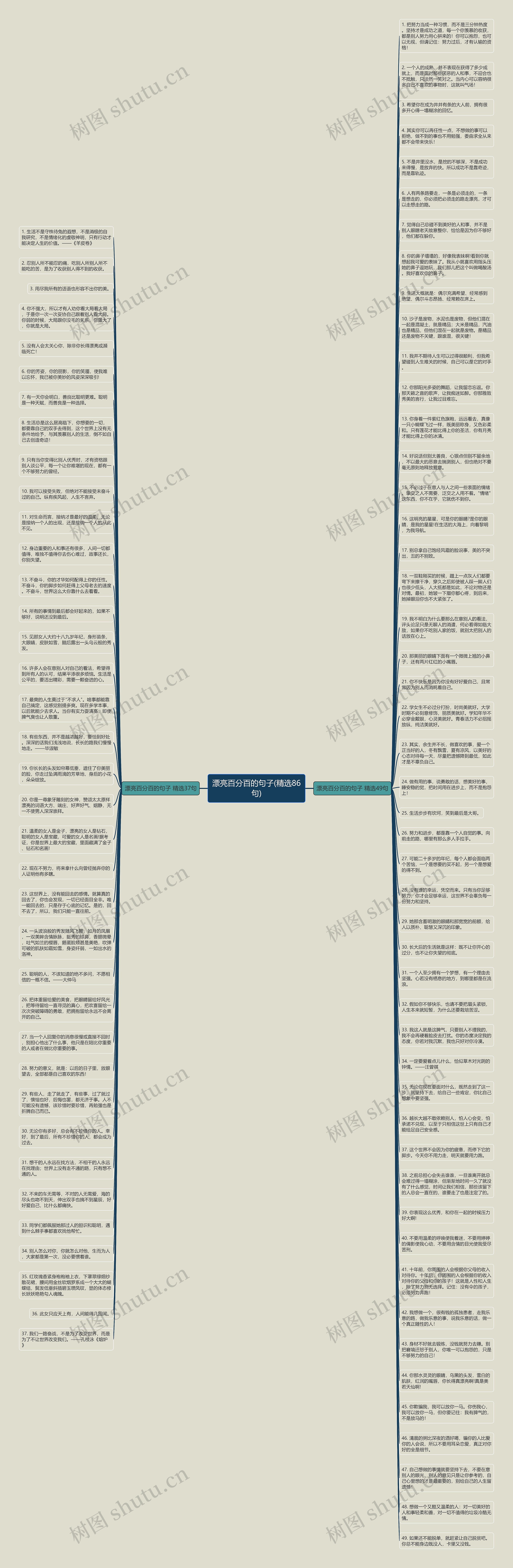 漂亮百分百的句子(精选86句)思维导图高清图 漂亮百分百的句子(精选86句)思维导图
