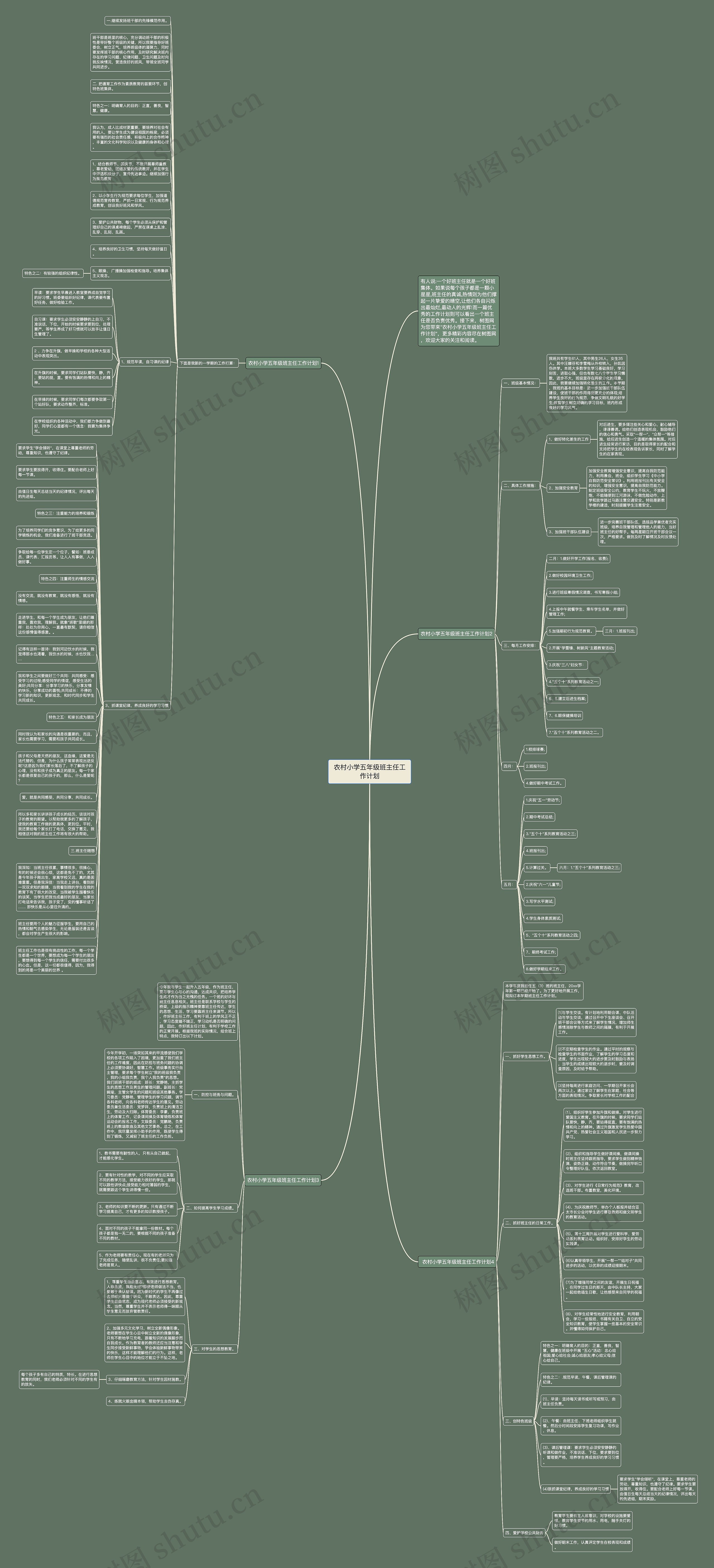 农村小学五年级班主任工作计划思维导图