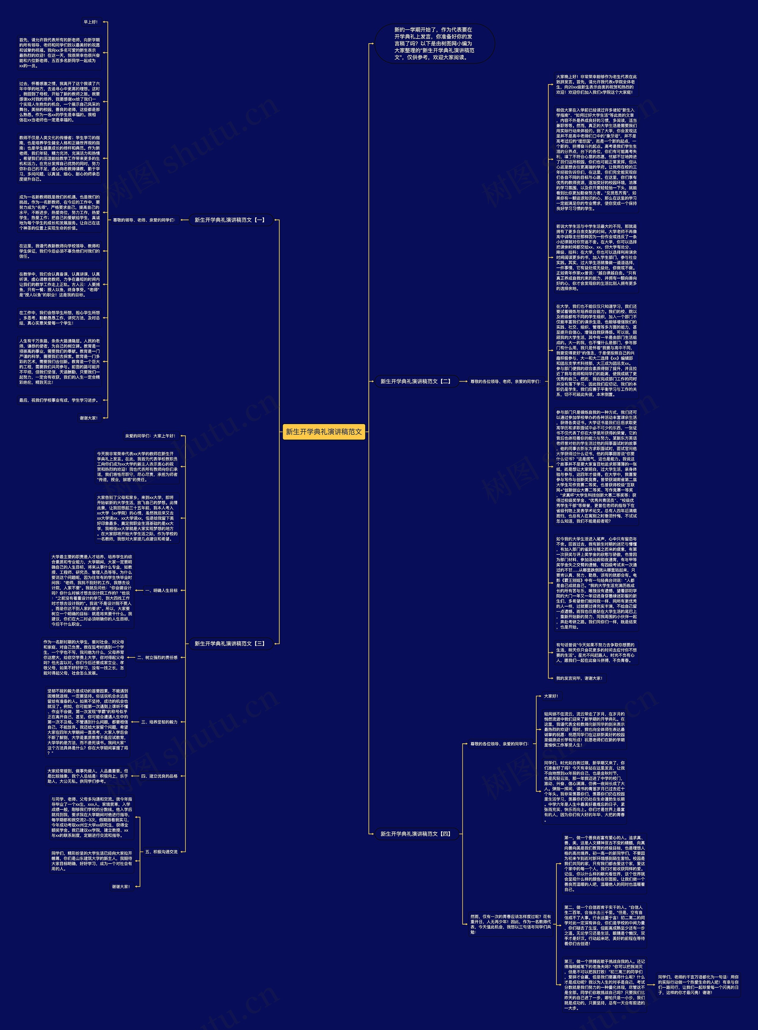 新生开学典礼演讲稿范文思维导图
