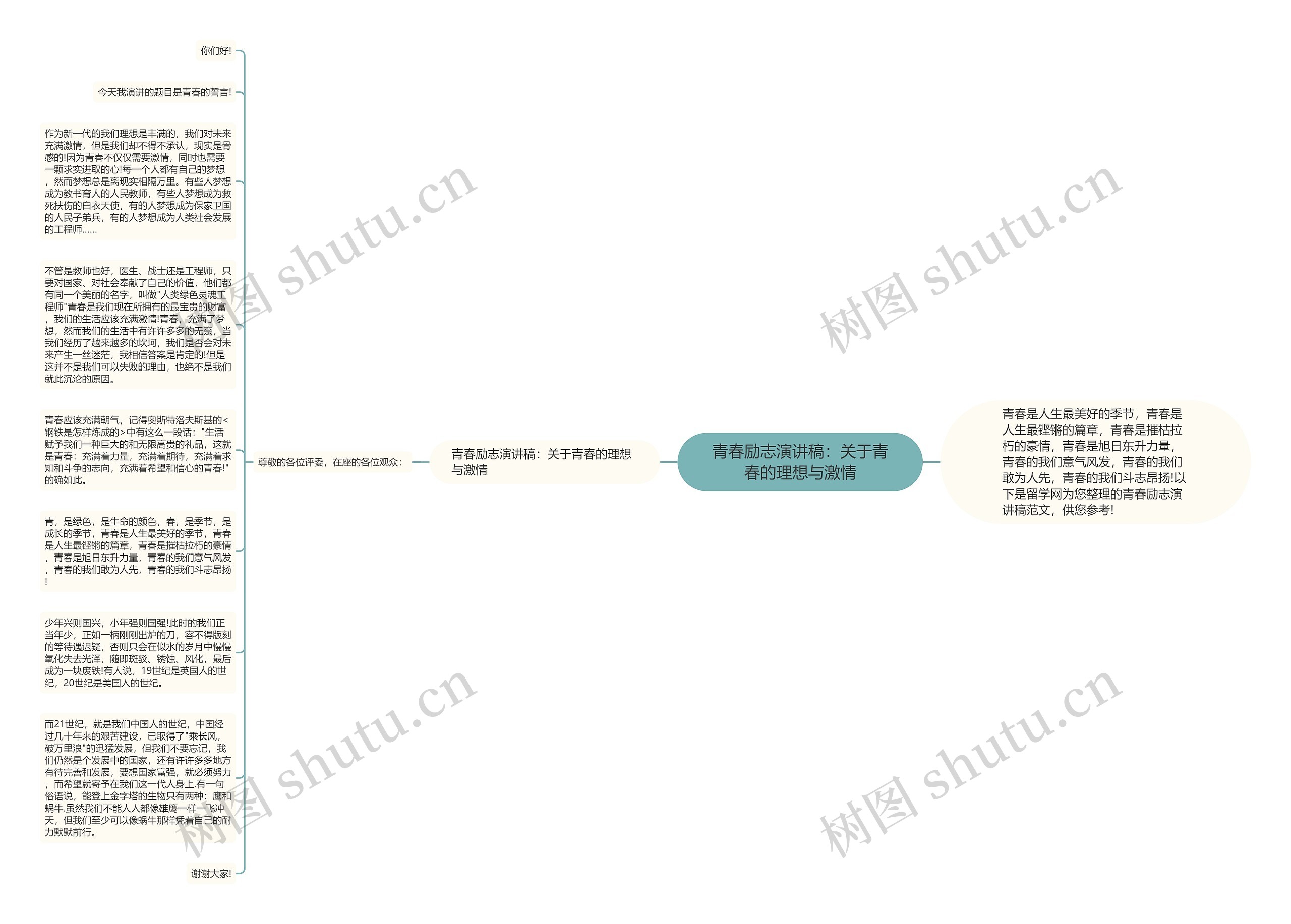 青春励志演讲稿：关于青春的理想与激情思维导图