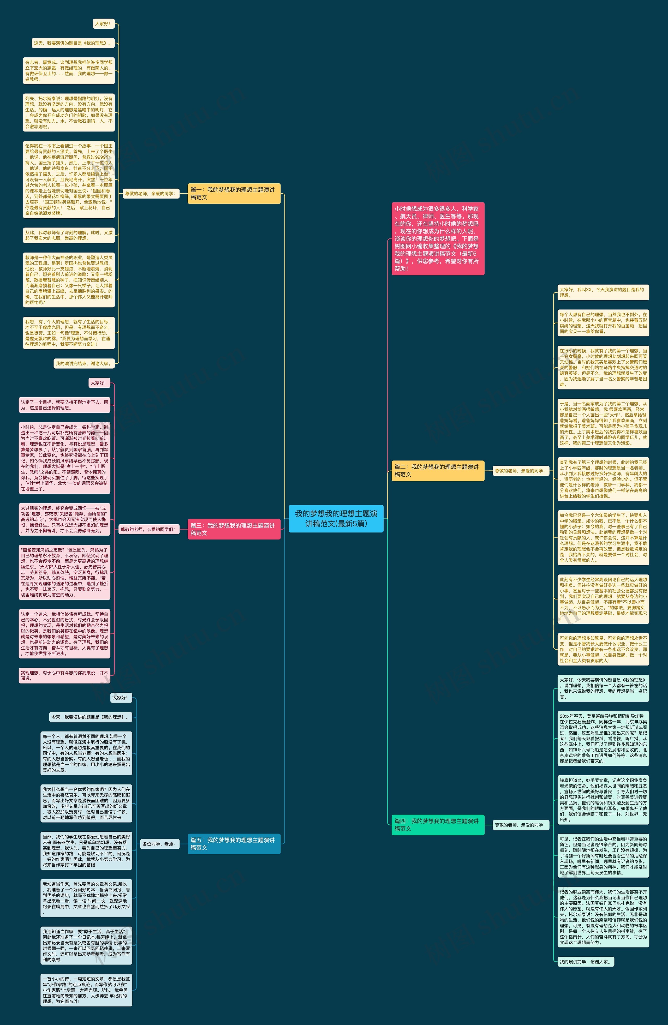 我的梦想我的理想主题演讲稿范文(最新5篇)思维导图