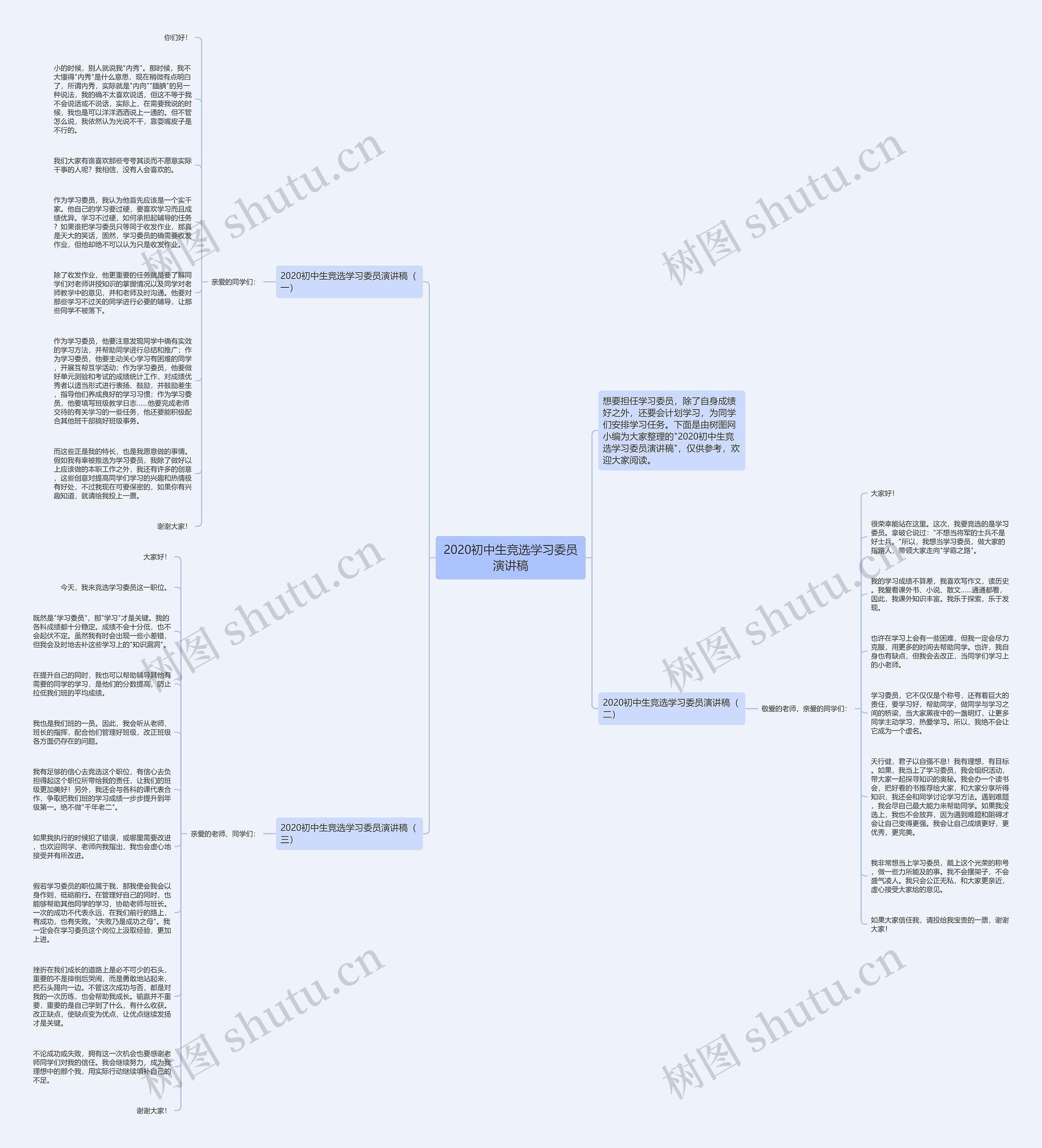 2020初中生竞选学习委员演讲稿思维导图