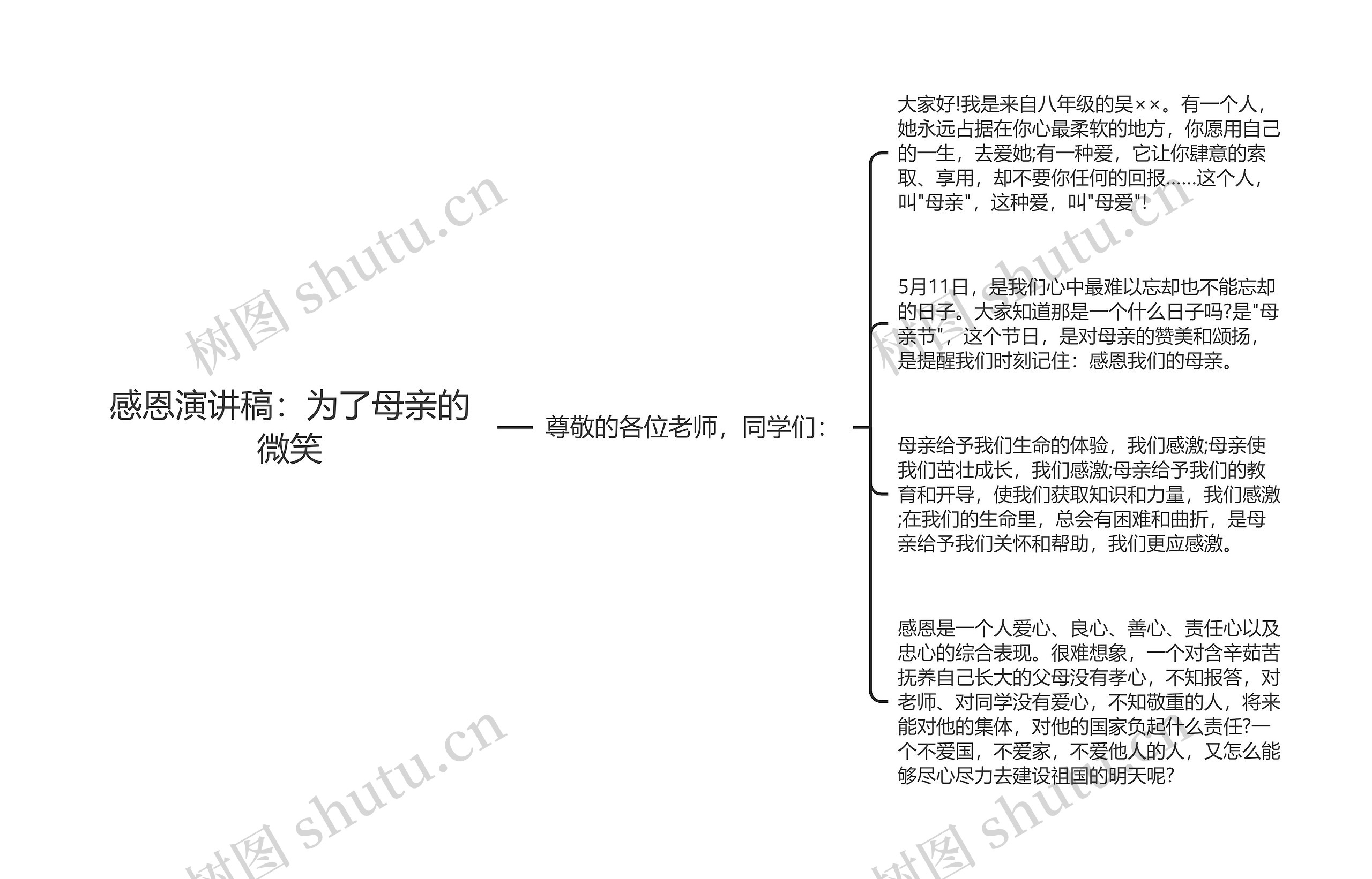 感恩演讲稿：为了母亲的微笑思维导图