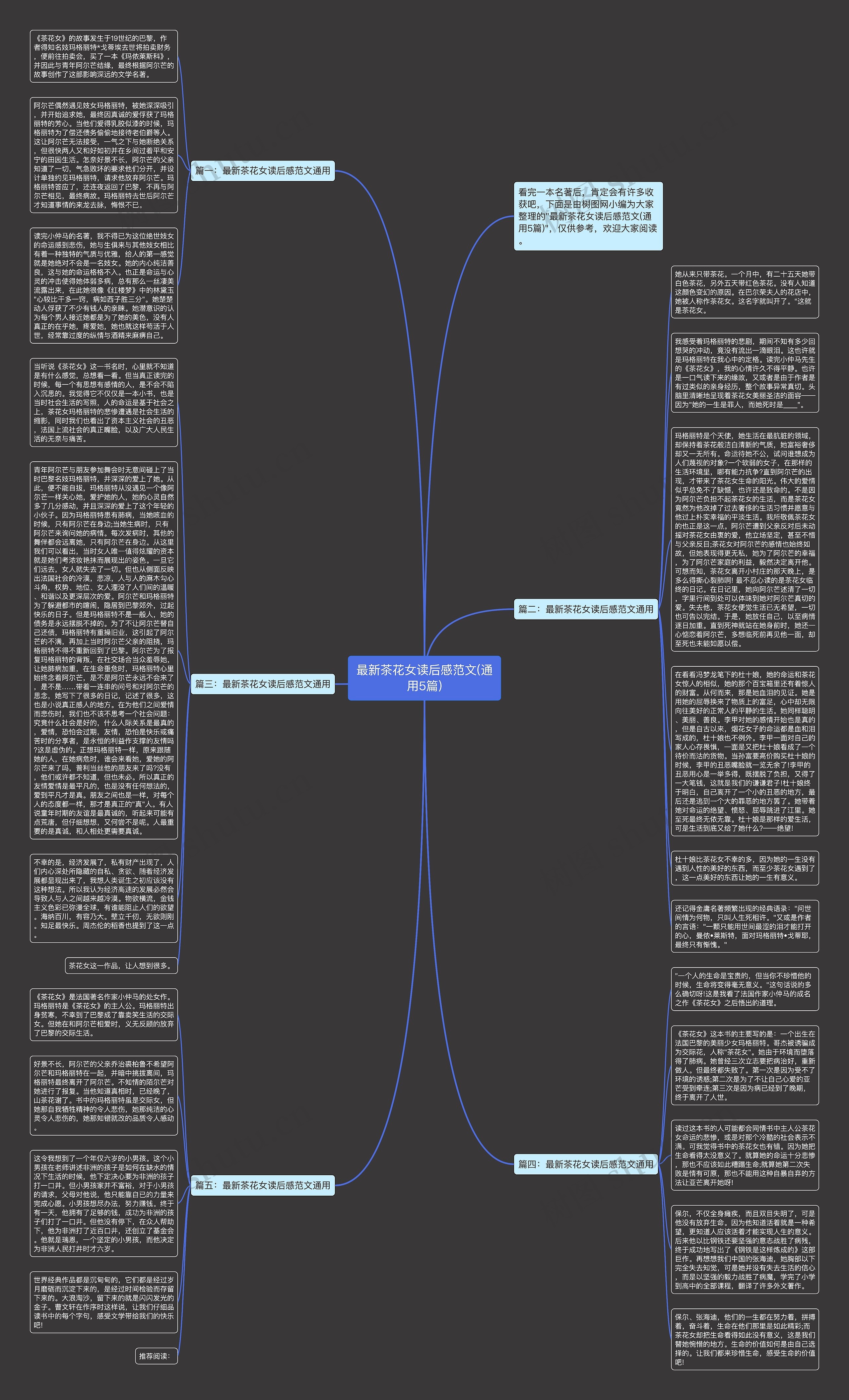 最新茶花女读后感范文(通用5篇)思维导图