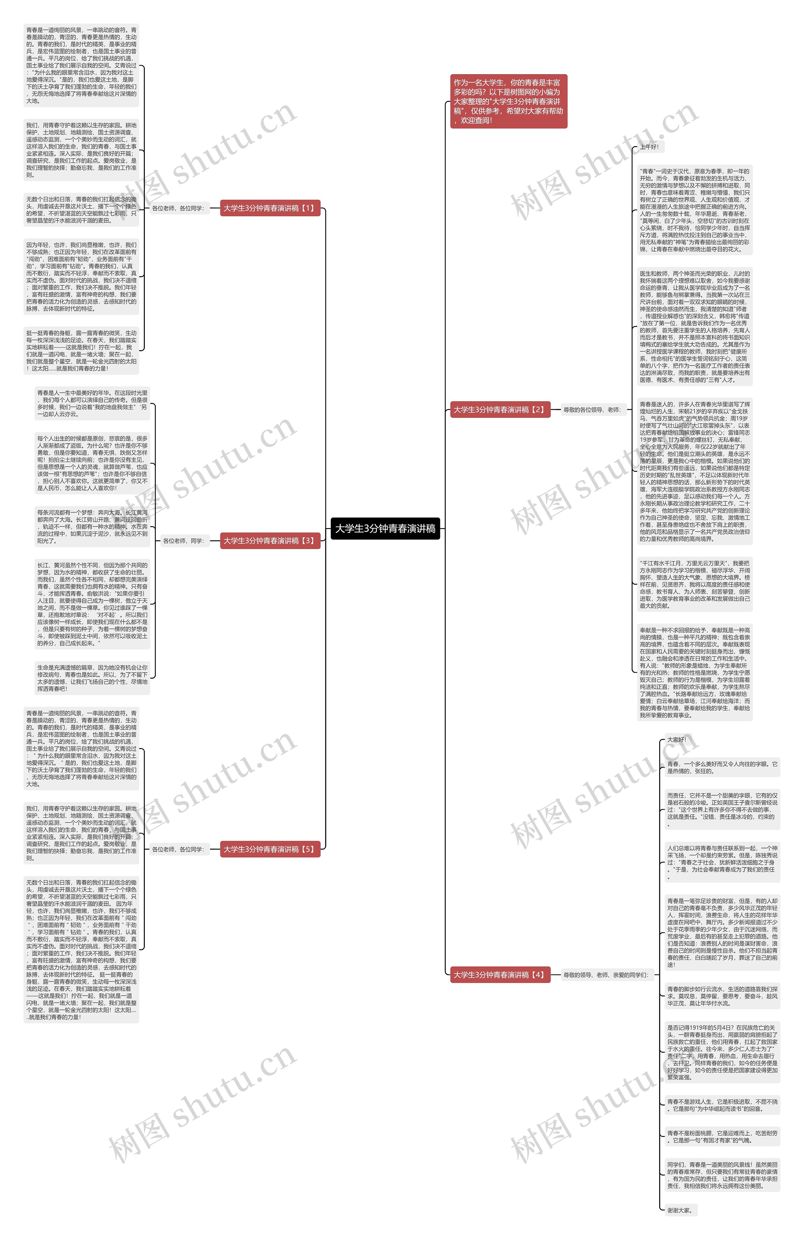 大学生3分钟青春演讲稿思维导图