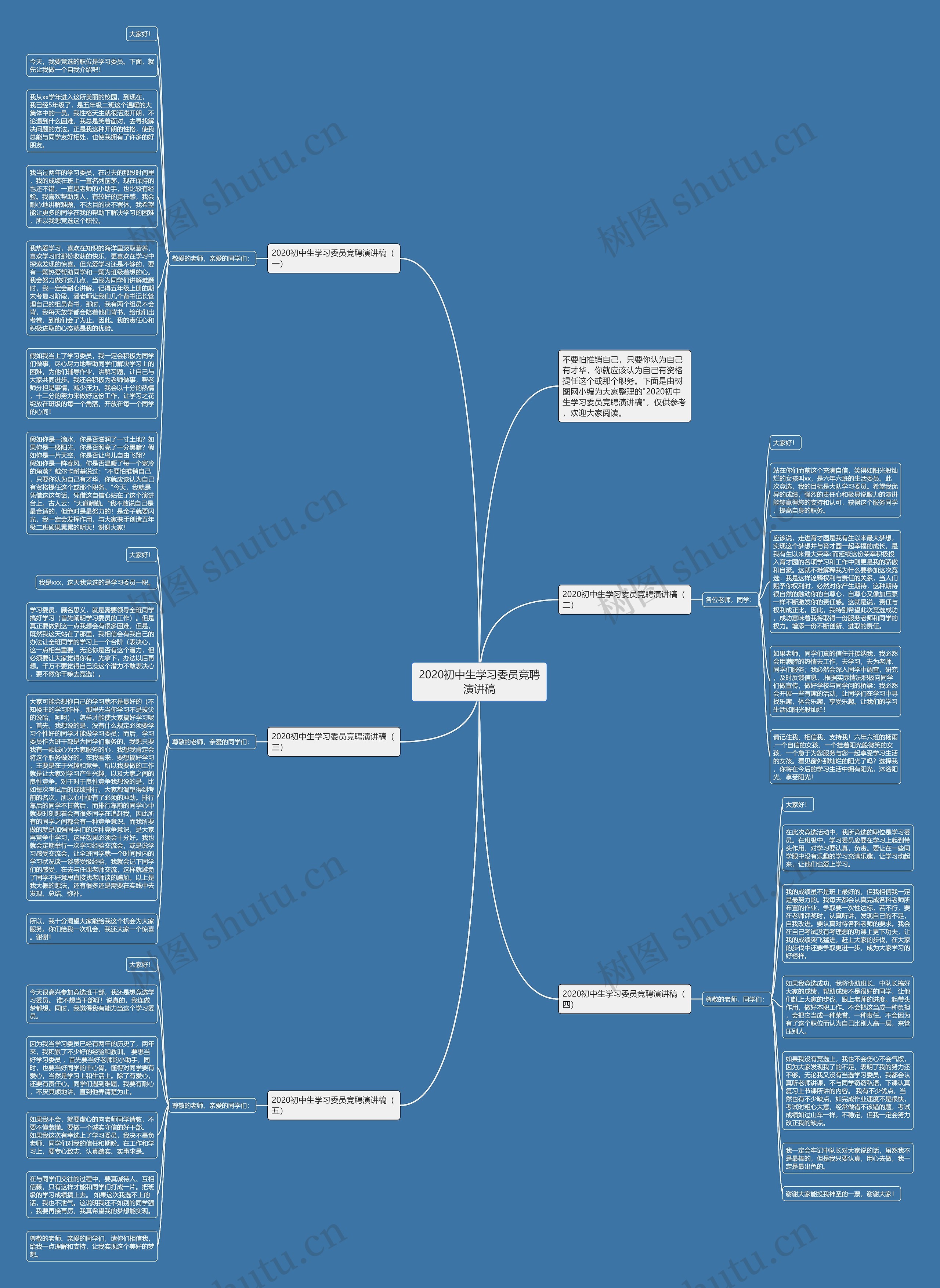 2020初中生学习委员竞聘演讲稿思维导图