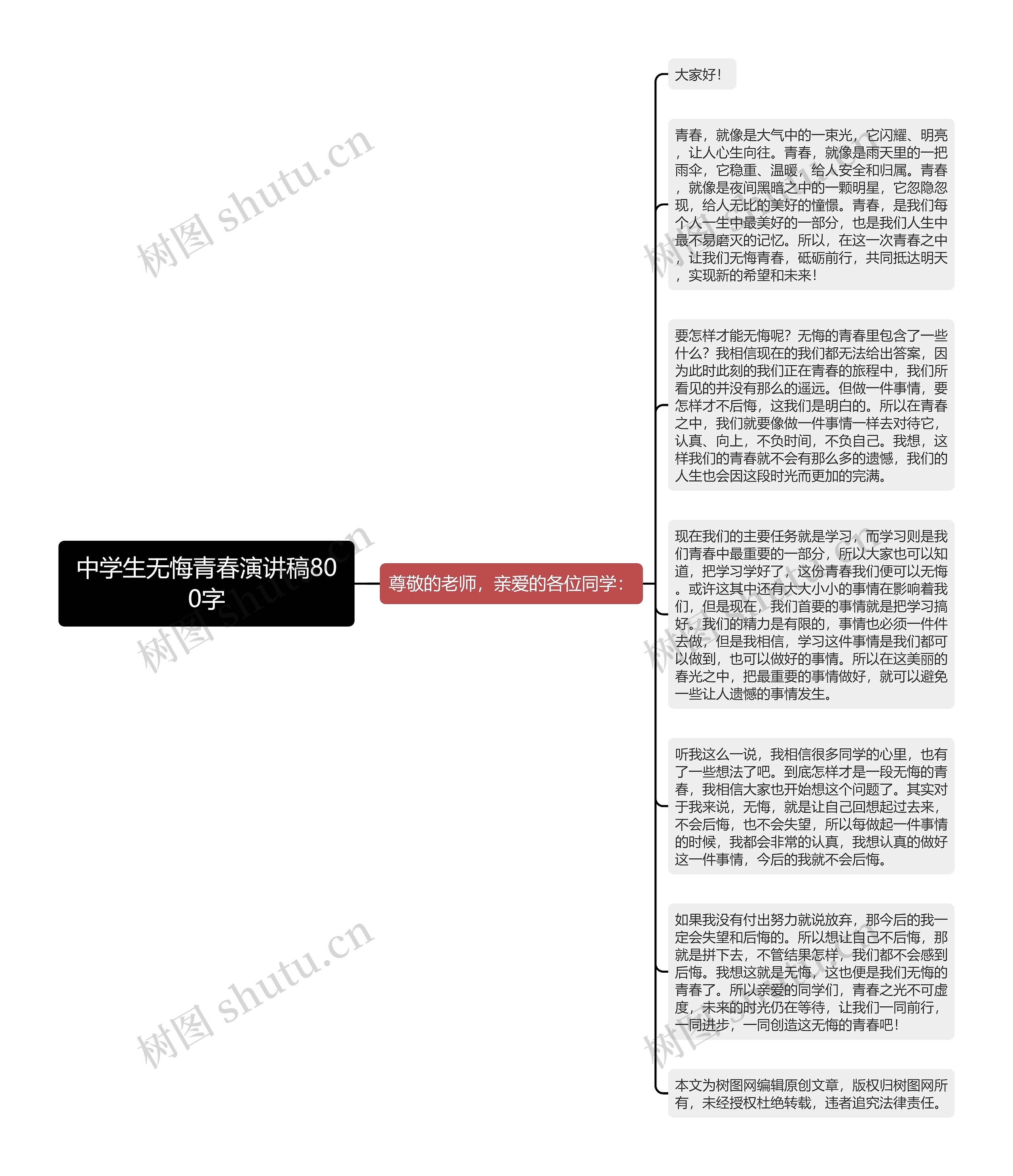 中学生无悔青春演讲稿800字思维导图