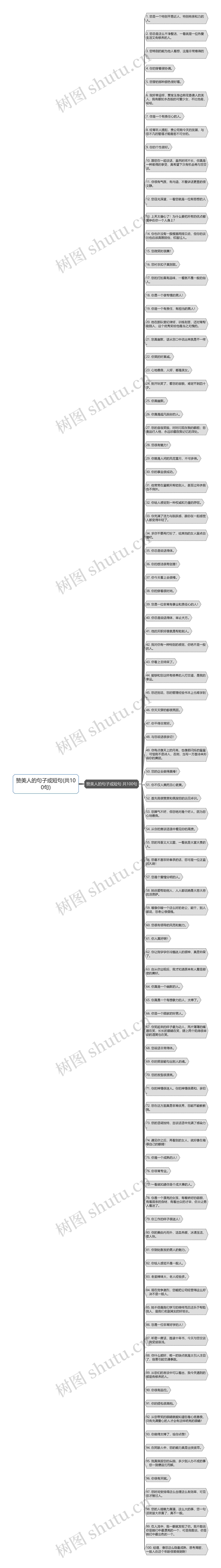 赞美人的句子或短句(共100句)思维导图