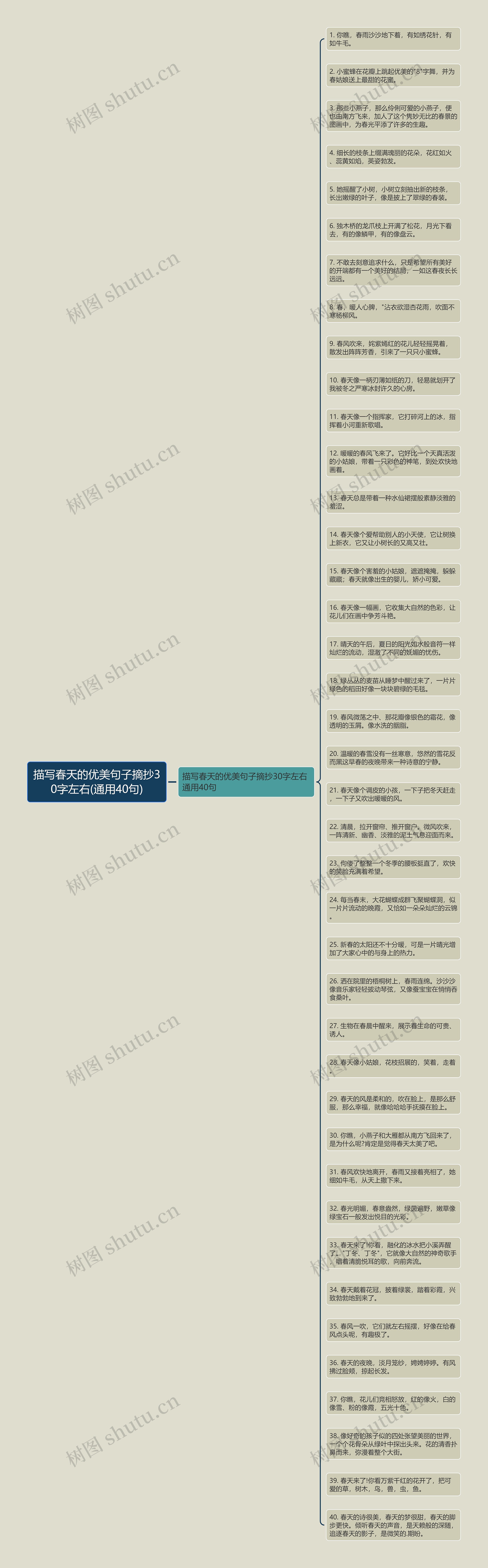 描写春天的优美句子摘抄30字左右(通用40句)思维导图