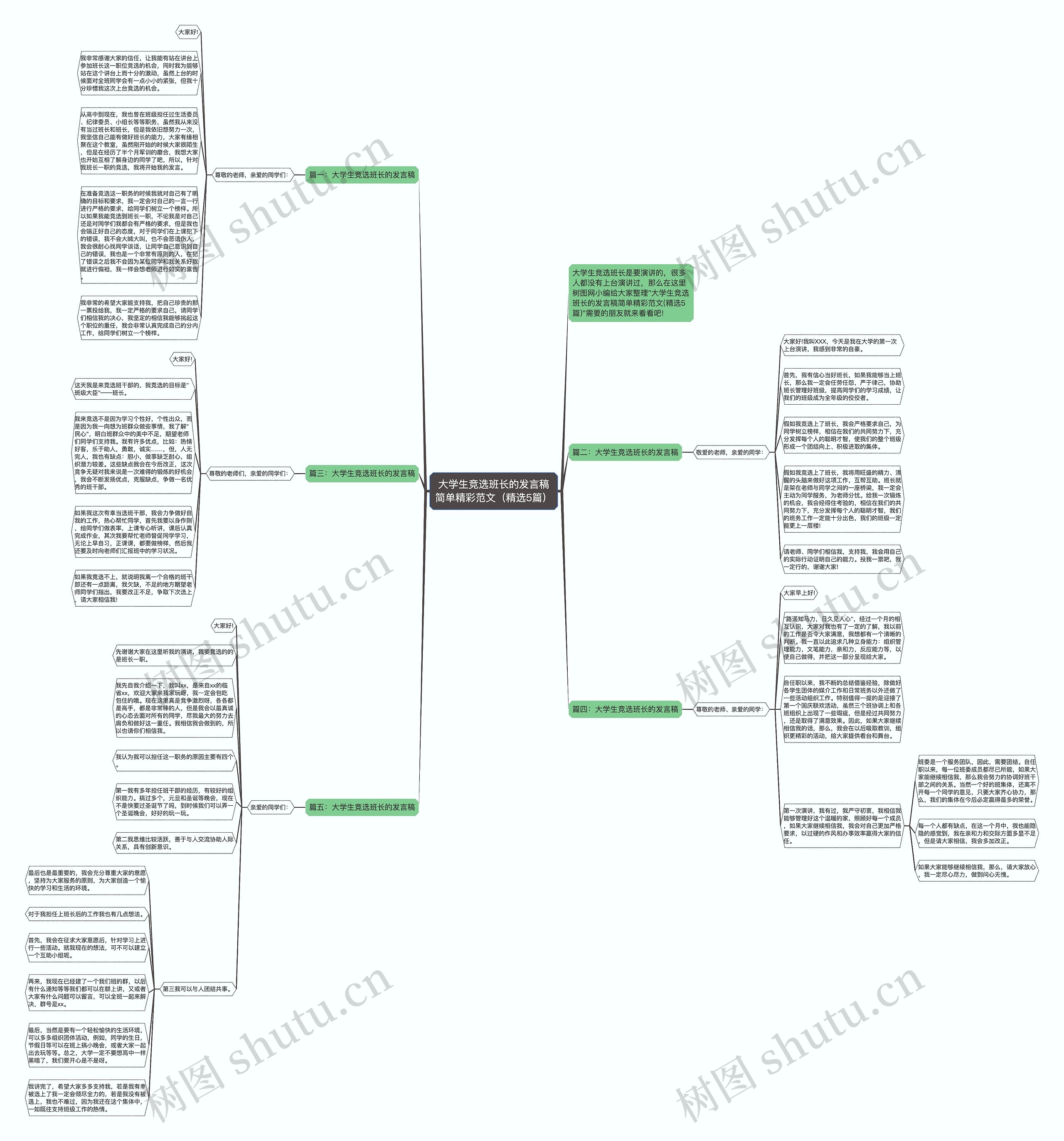 大学生竞选班长的发言稿简单精彩范文（精选5篇）思维导图