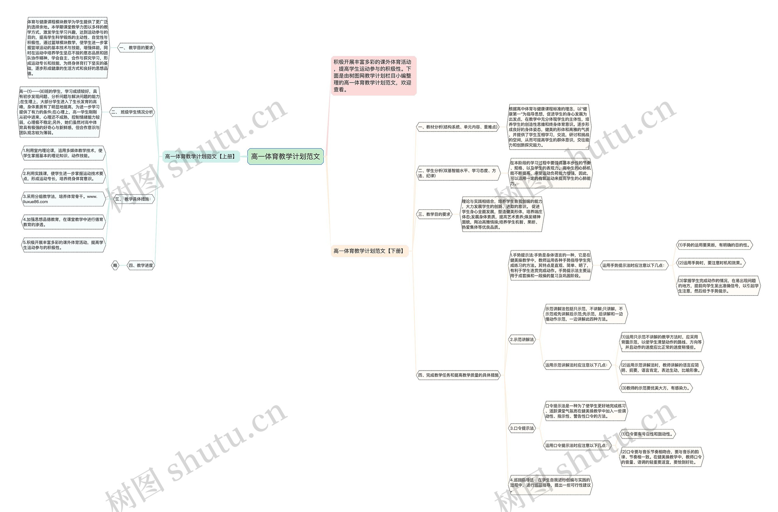 高一体育教学计划范文思维导图