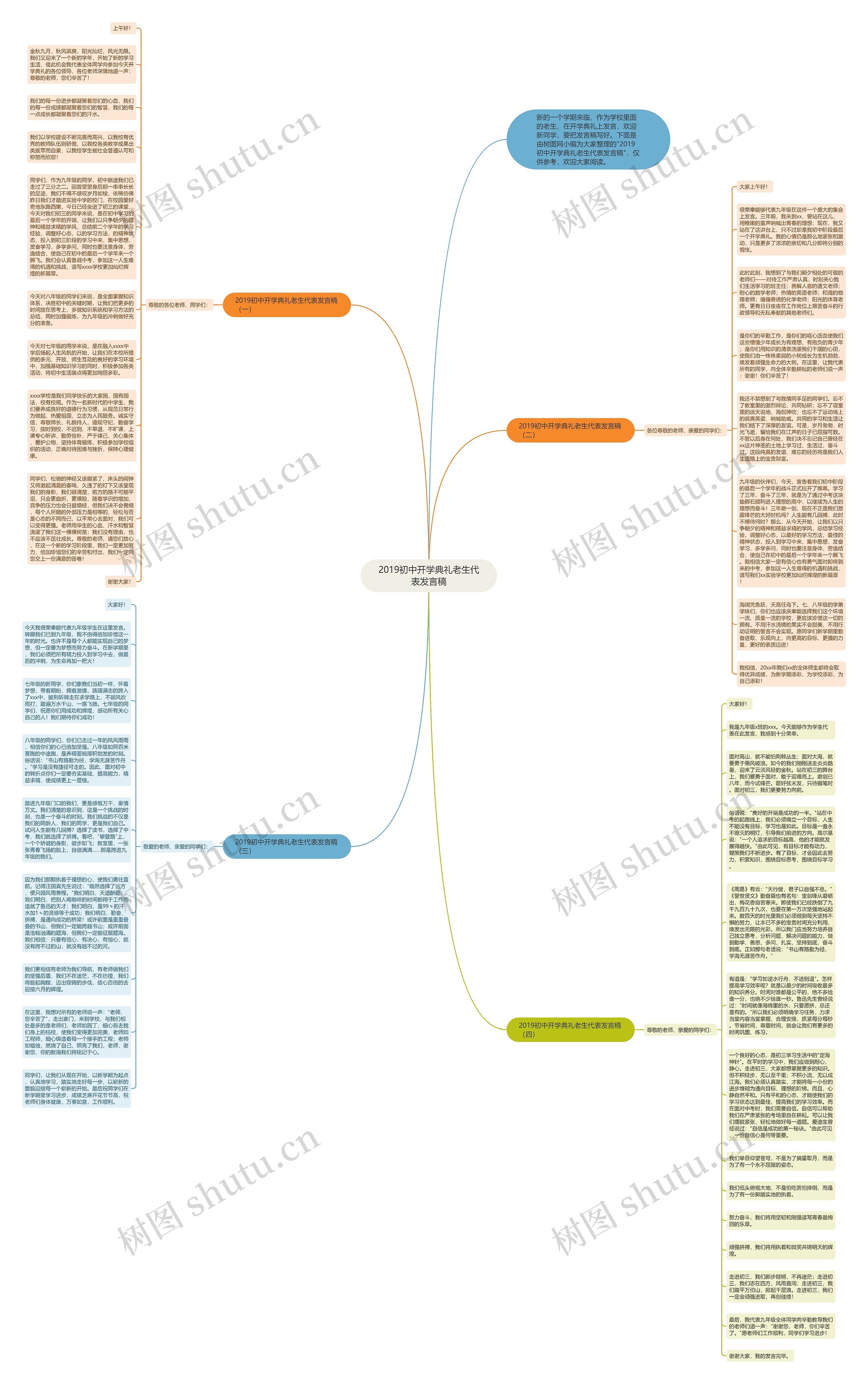 2019初中开学典礼老生代表发言稿思维导图