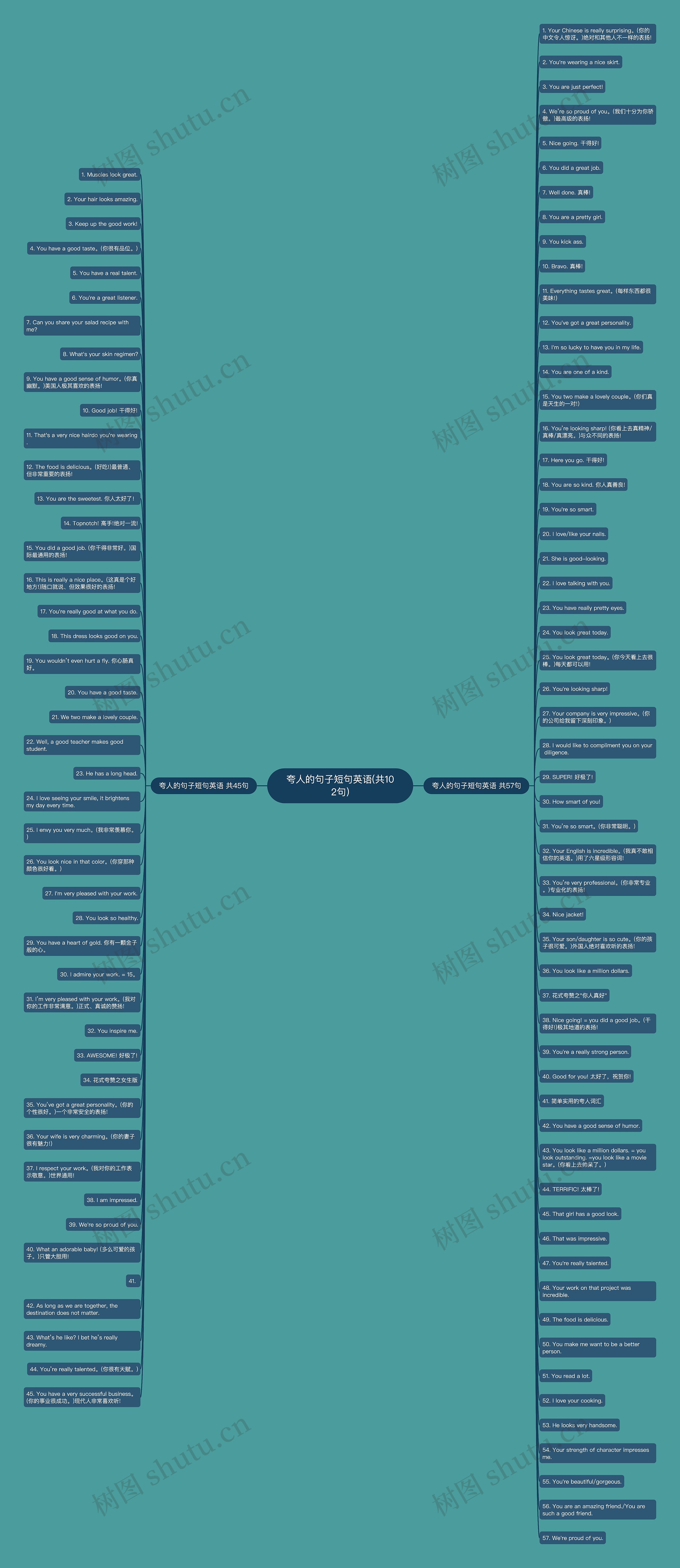 夸人的句子短句英语(共102句)思维导图