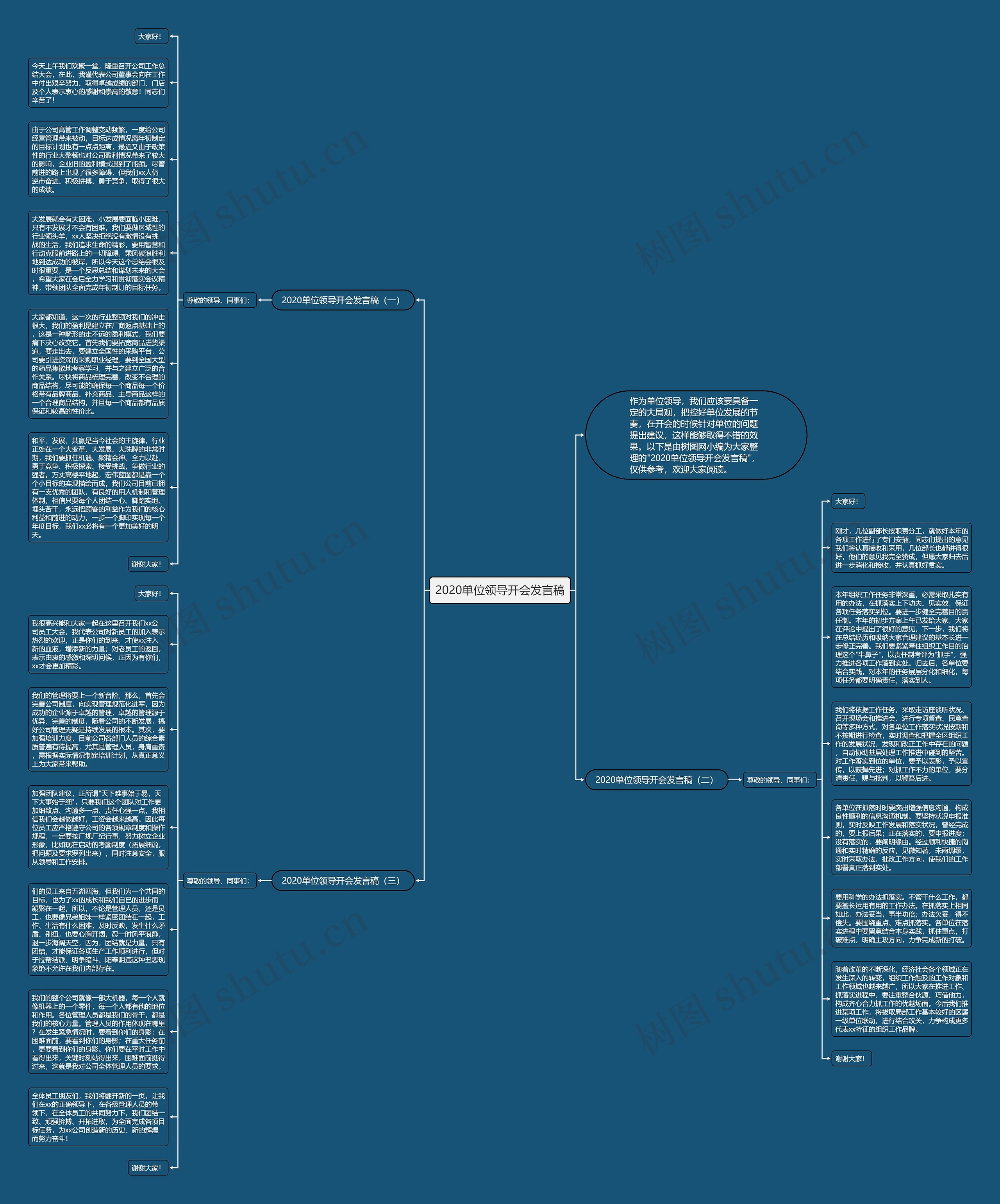 2020单位领导开会发言稿思维导图