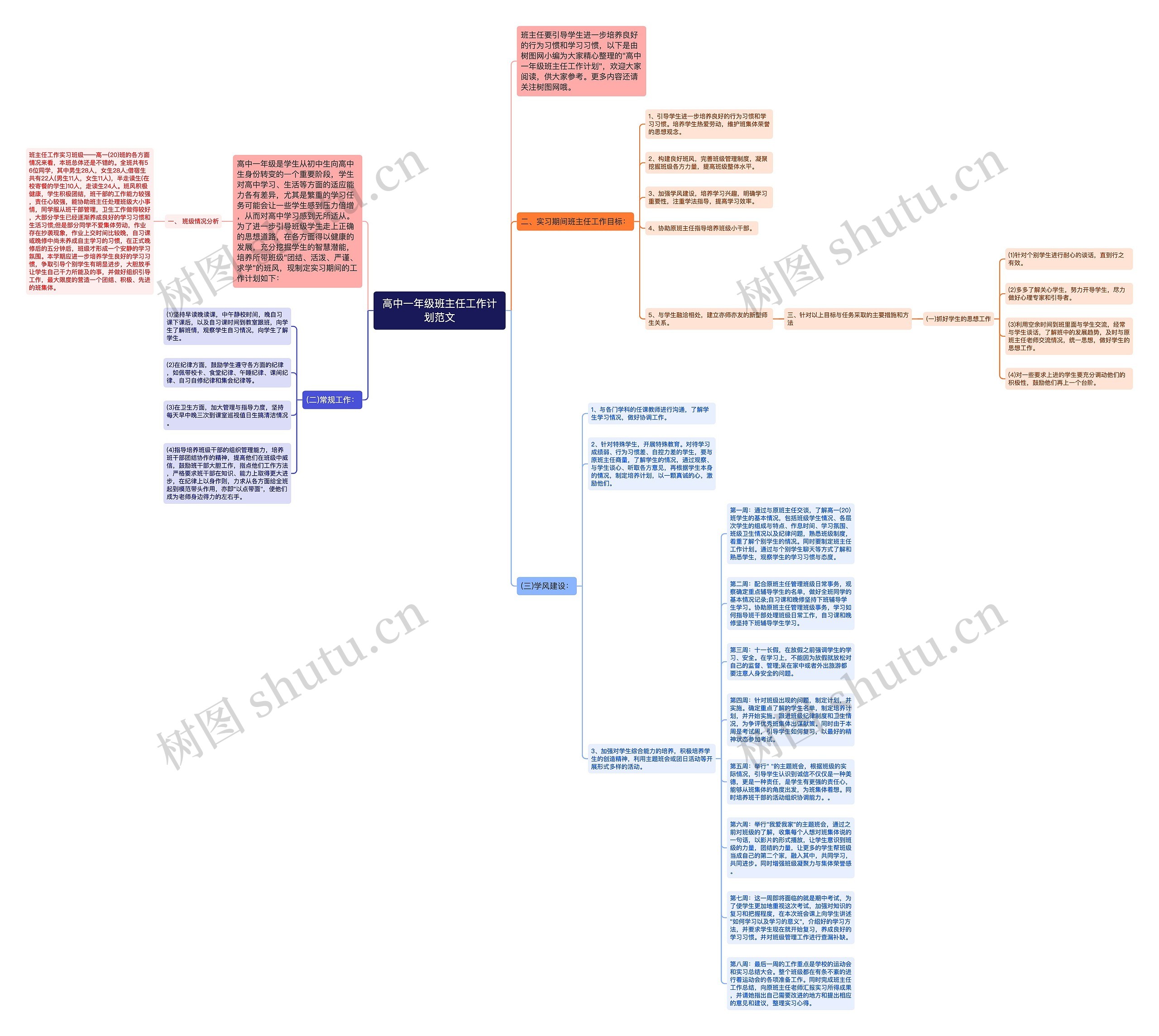 高中一年级班主任工作计划范文思维导图