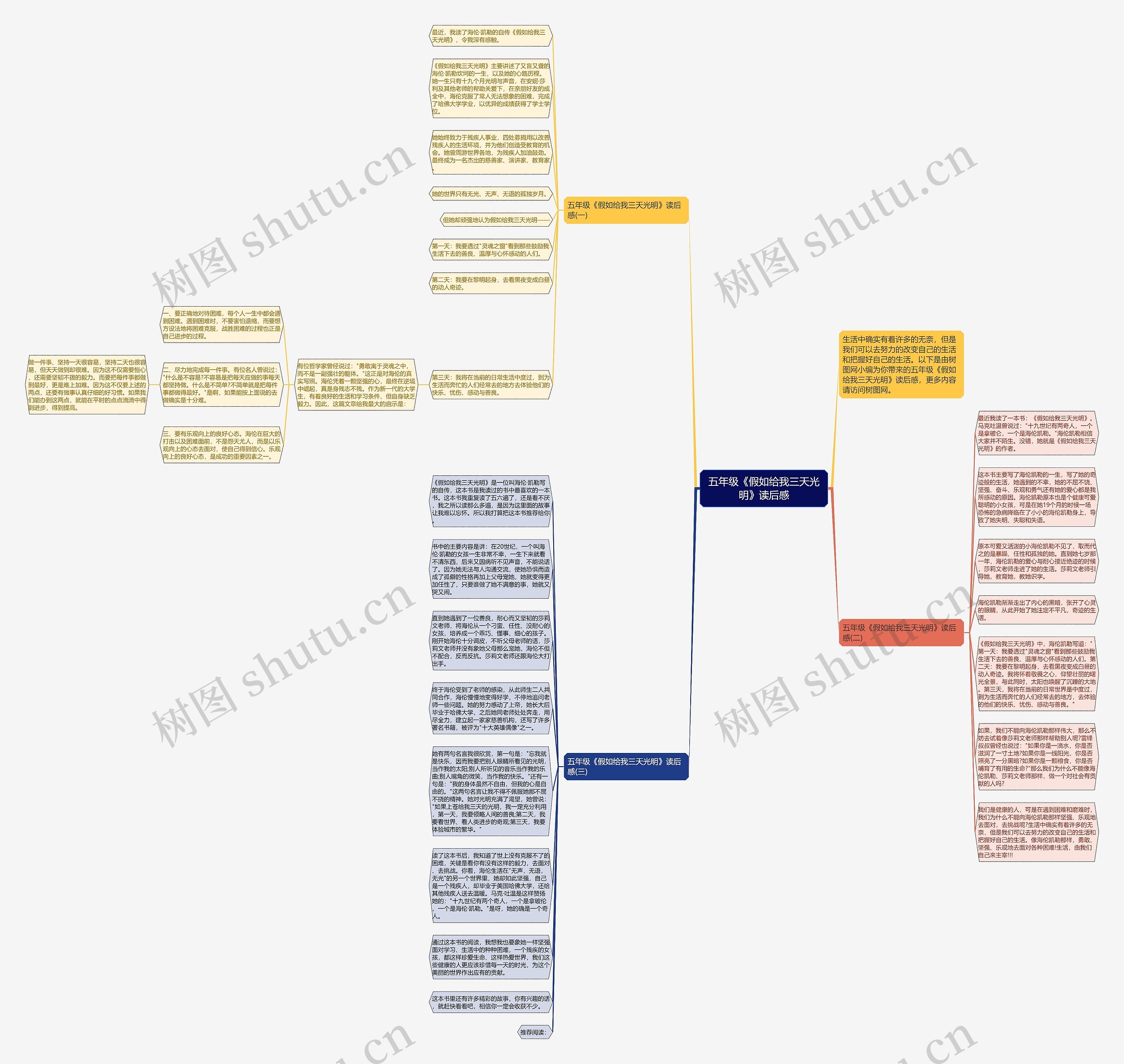 五年级《假如给我三天光明》读后感思维导图