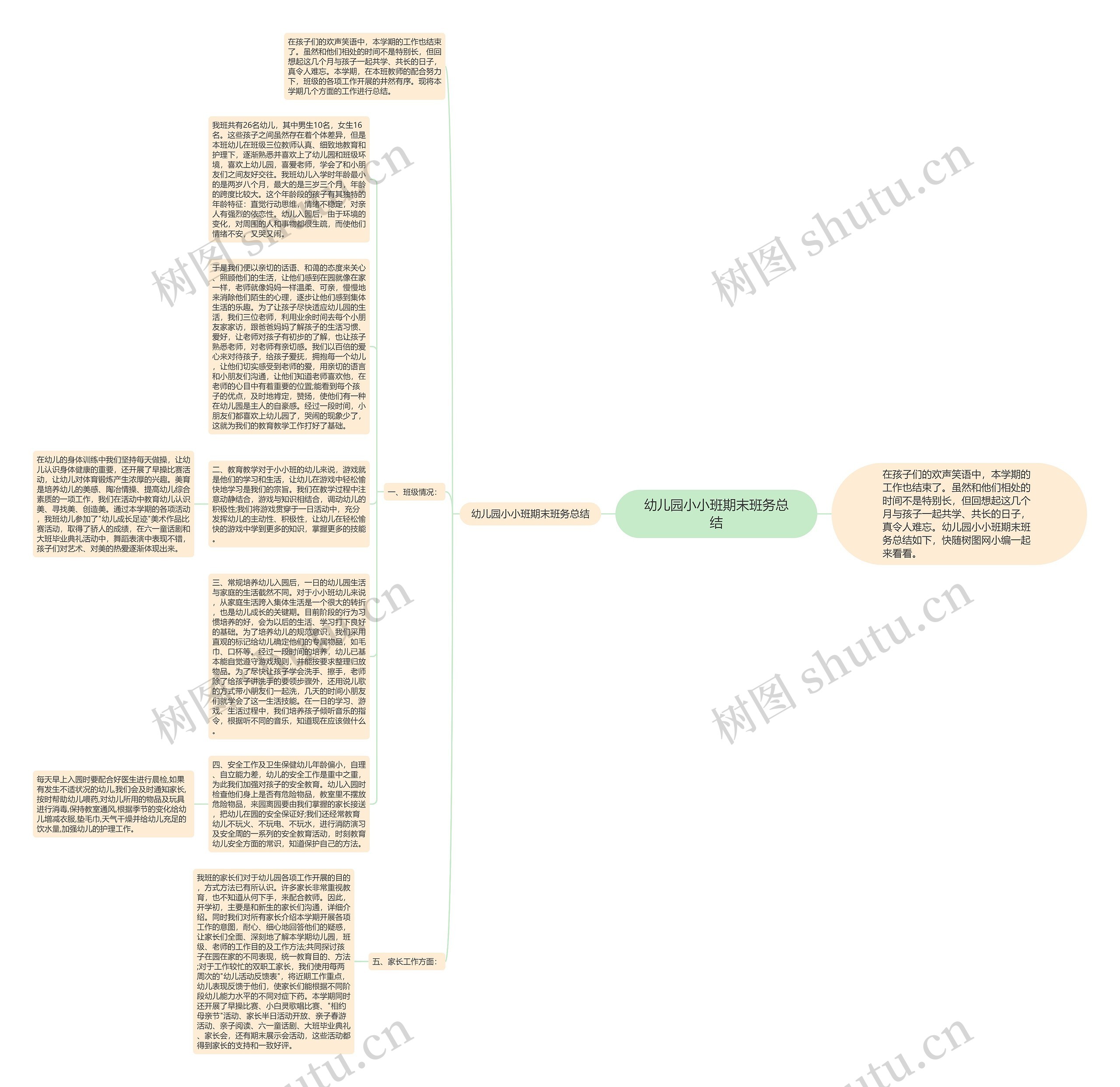 幼儿园小小班期末班务总结思维导图