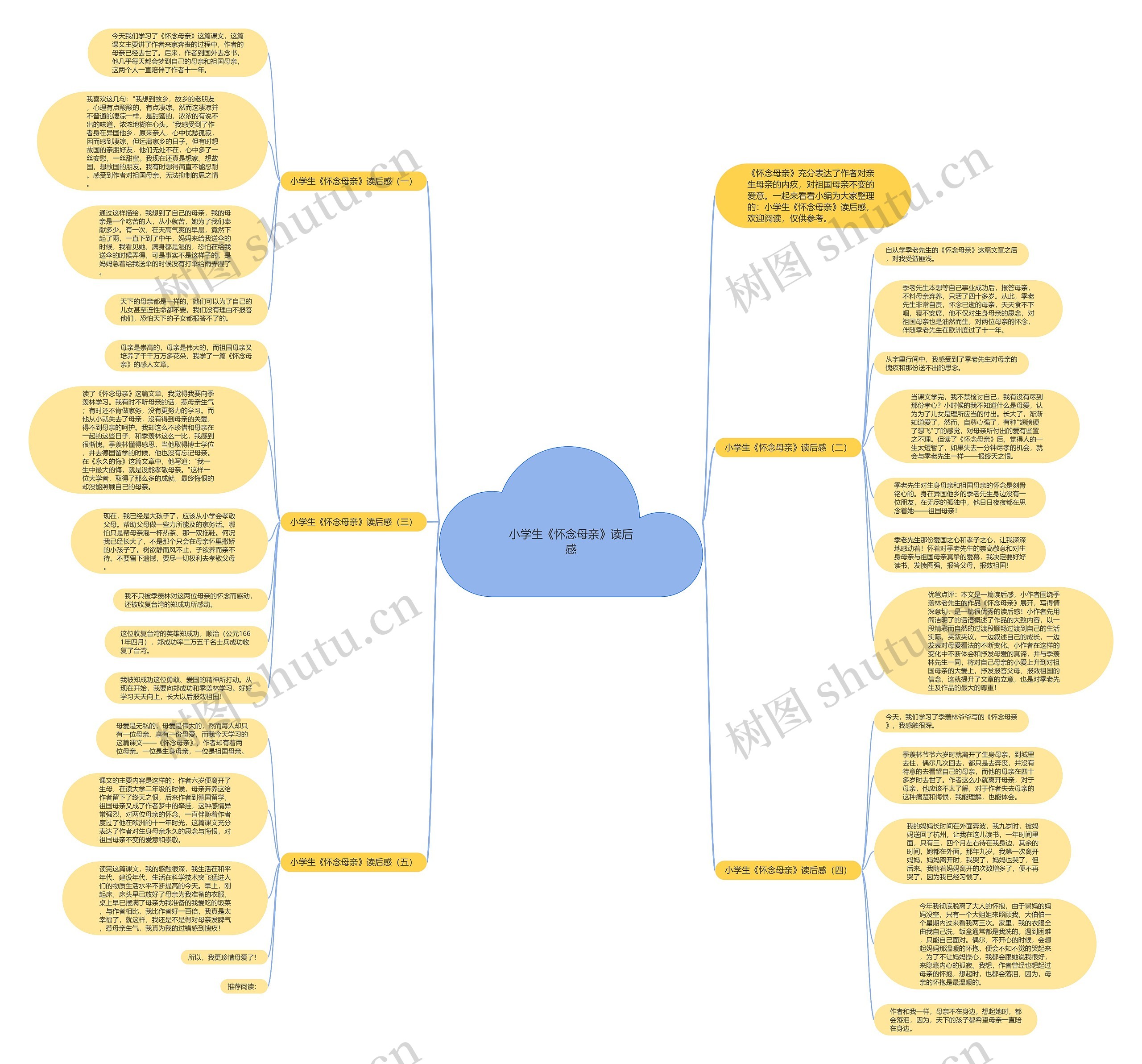 小学生《怀念母亲》读后感思维导图
