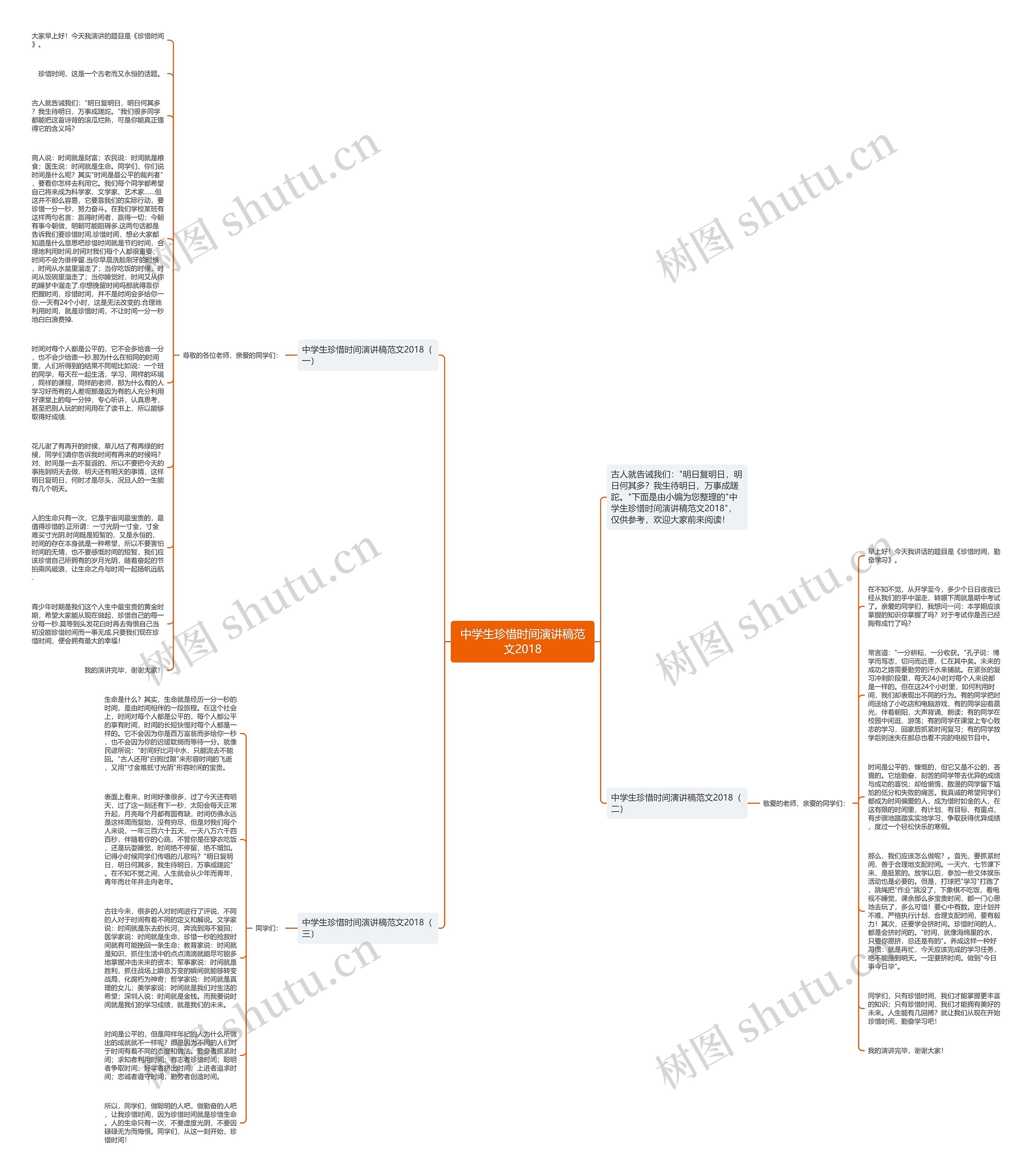 中学生珍惜时间演讲稿范文2018思维导图