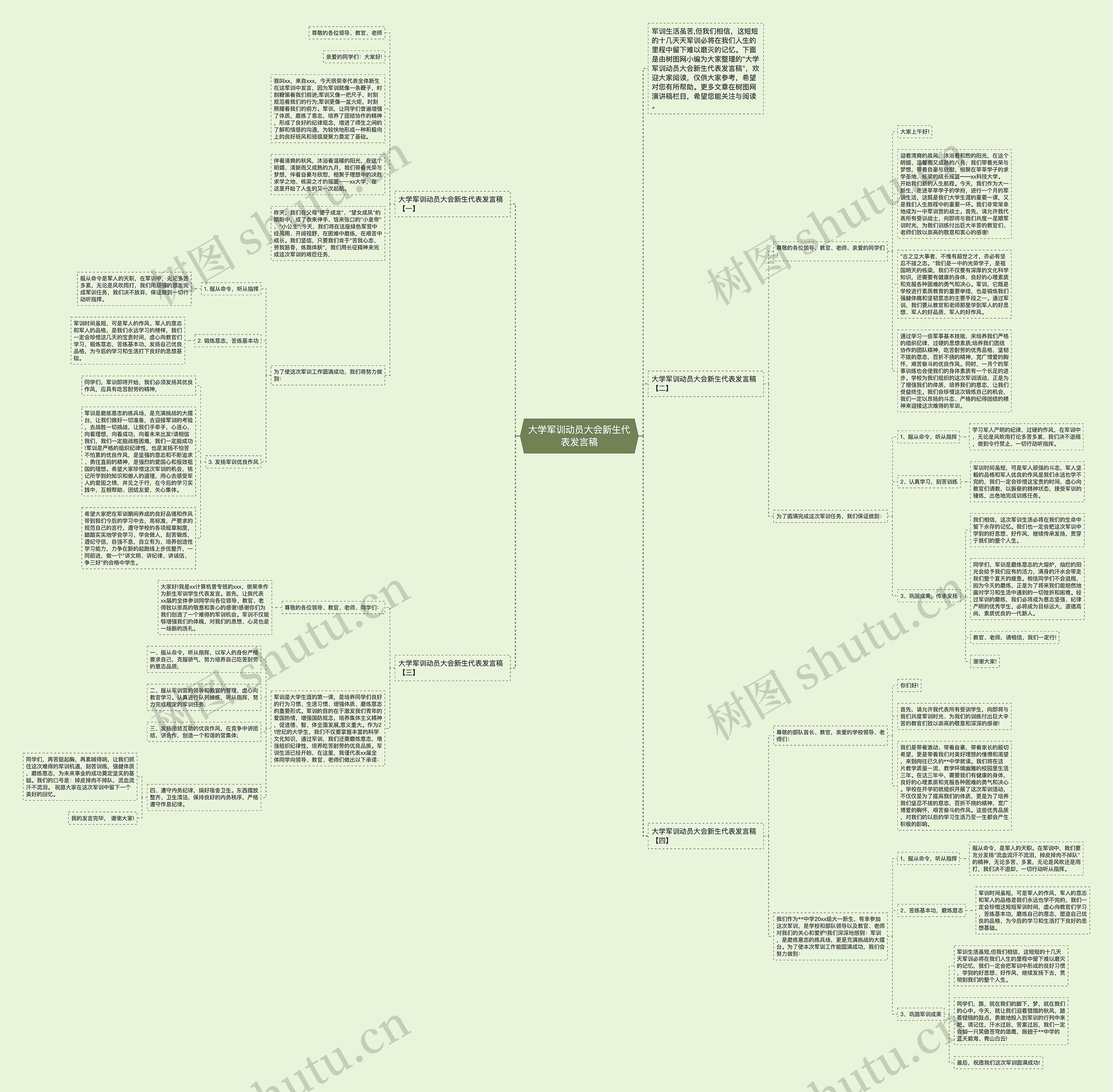 大学军训动员大会新生代表发言稿思维导图