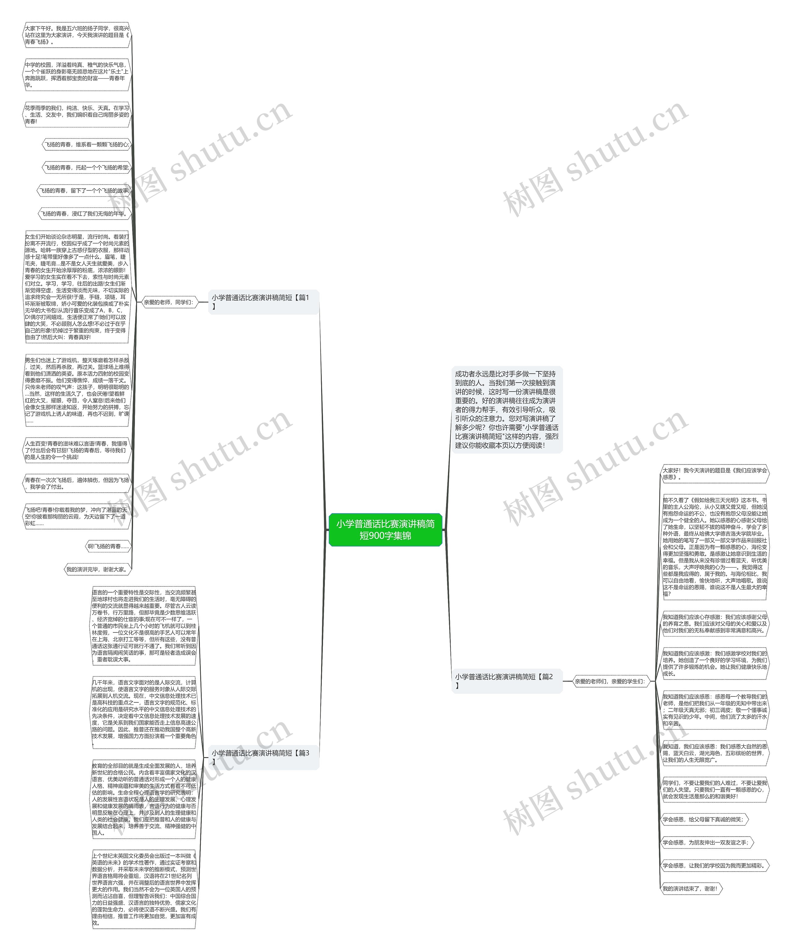小学普通话比赛演讲稿简短900字集锦思维导图