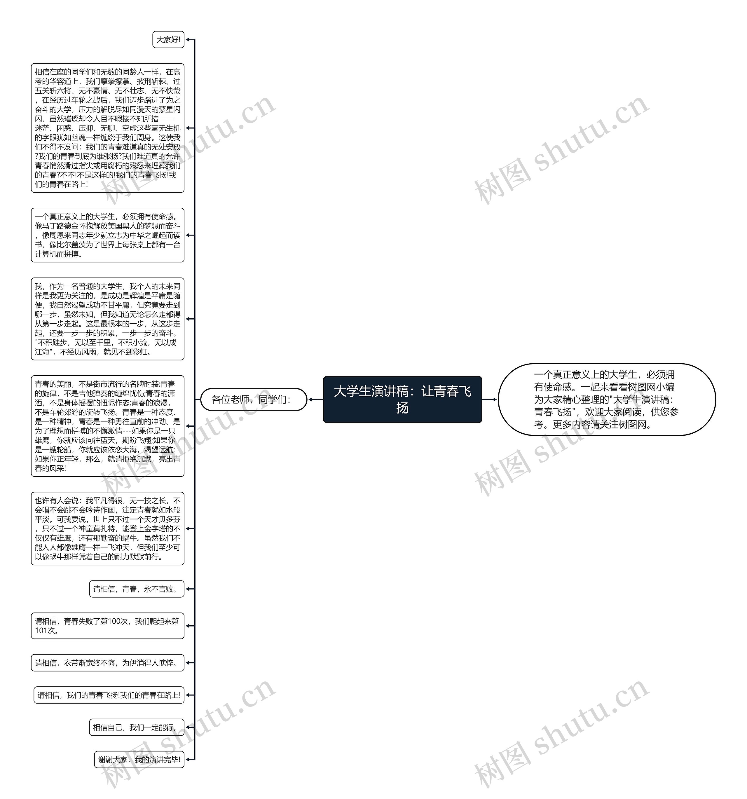 大学生演讲稿：让青春飞扬思维导图