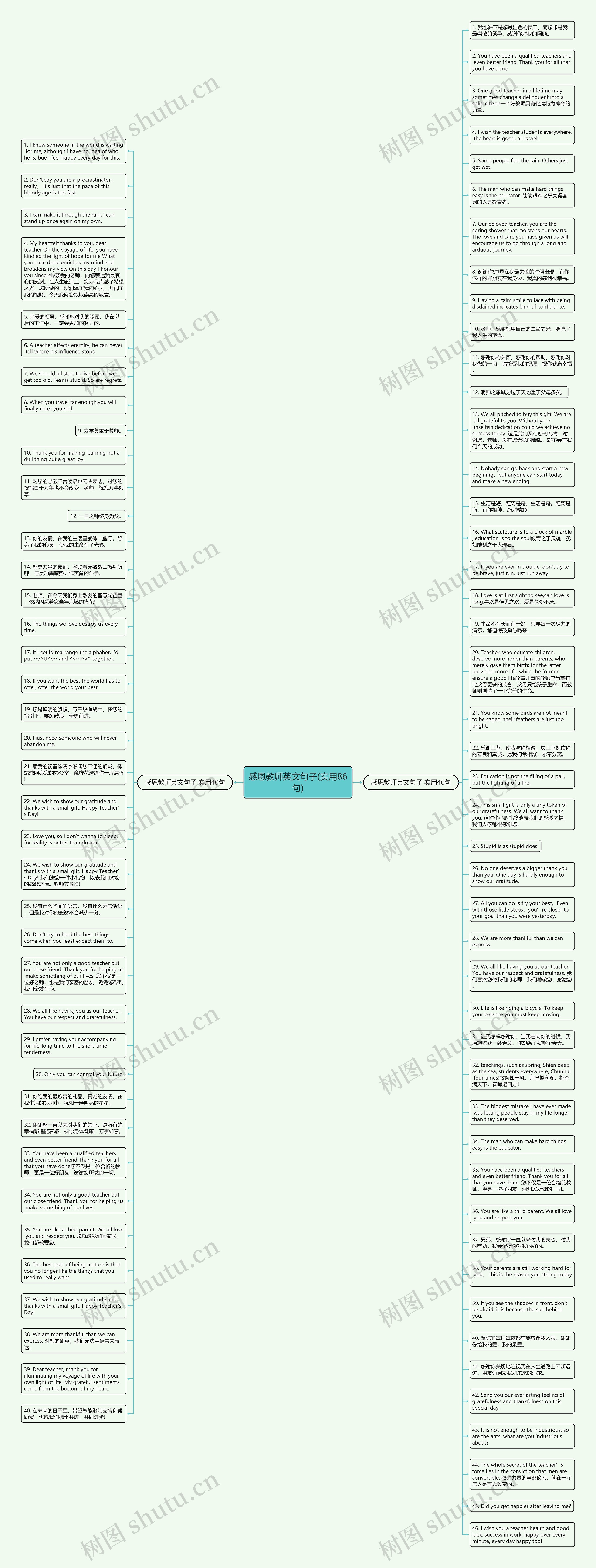 感恩教师英文句子(实用86句)思维导图