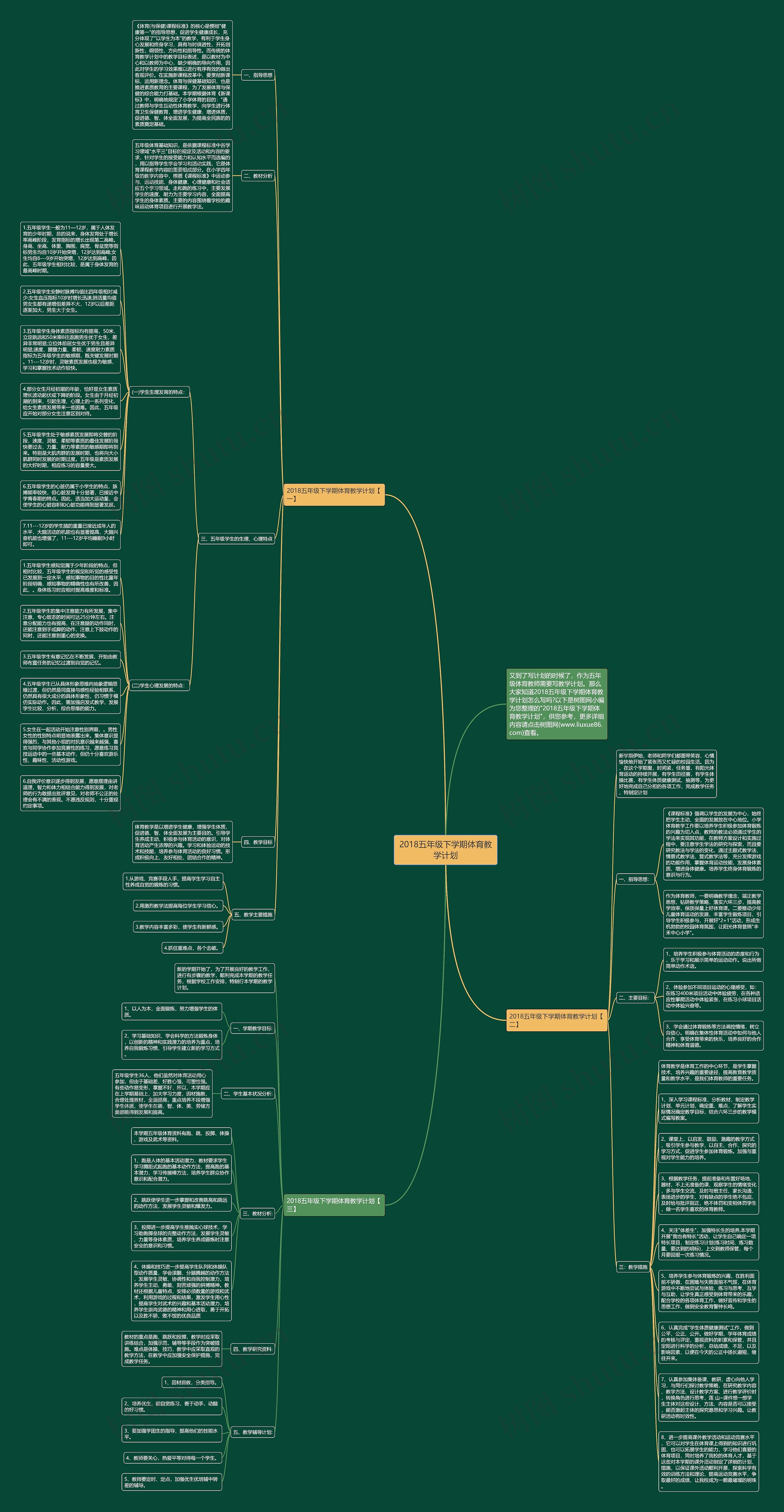 2018五年级下学期体育教学计划思维导图