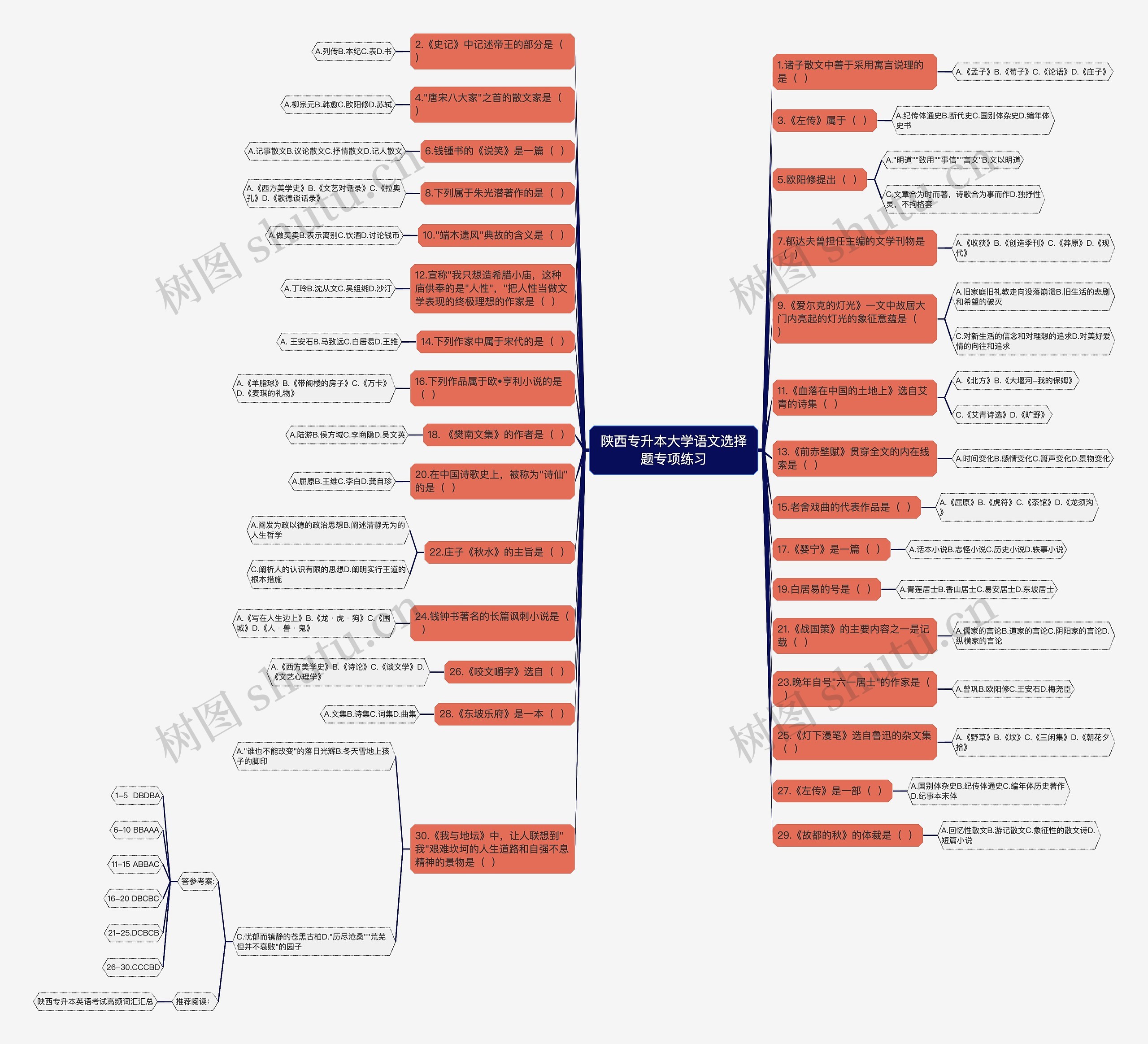 陕西专升本大学语文选择题专项练习思维导图高清图 陕西专升本大学语文选择题专项练习思维导图