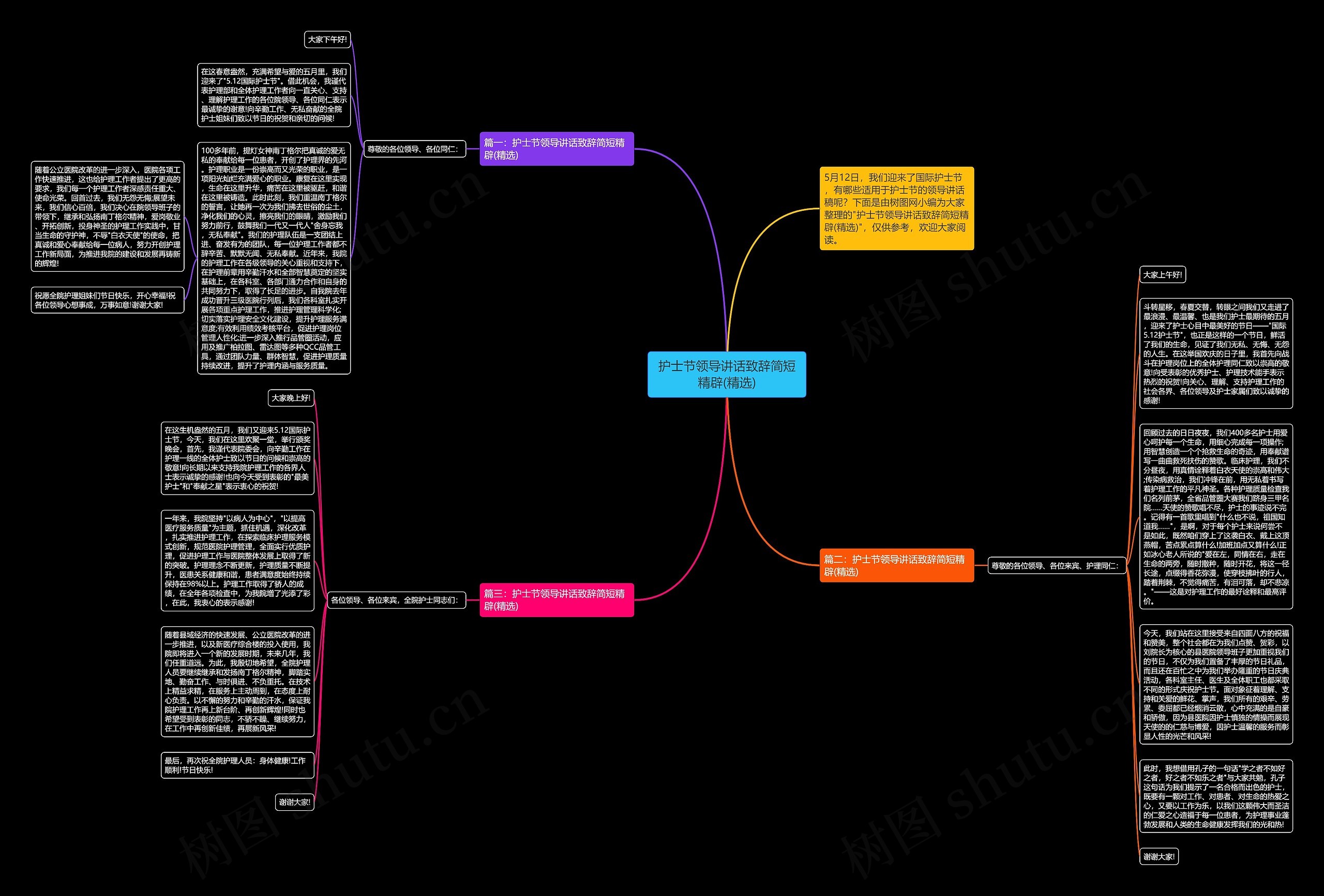 护士节领导讲话致辞简短精辟(精选)思维导图