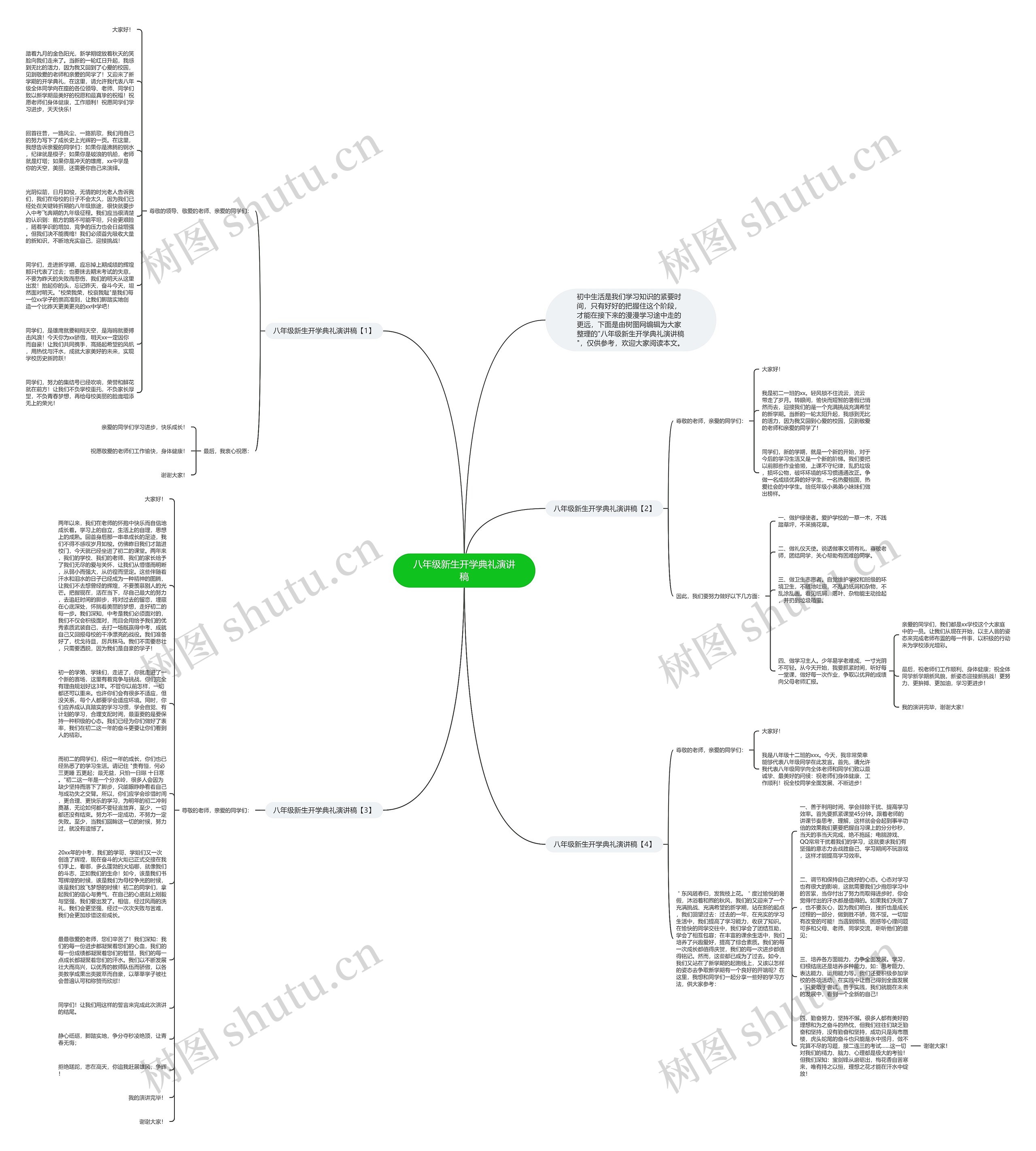 八年级新生开学典礼演讲稿思维导图