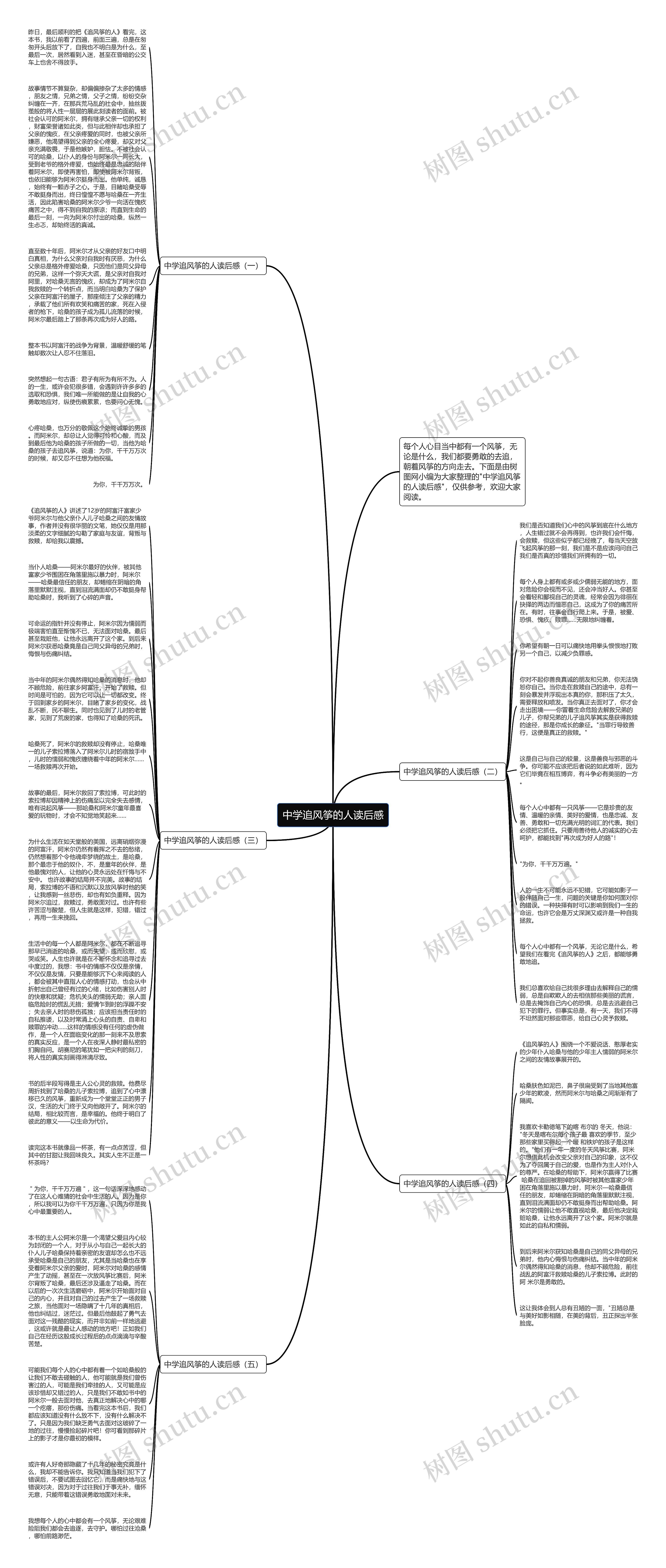 中学追风筝的人读后感思维导图高清图 中学追风筝的人读后感思维导图
