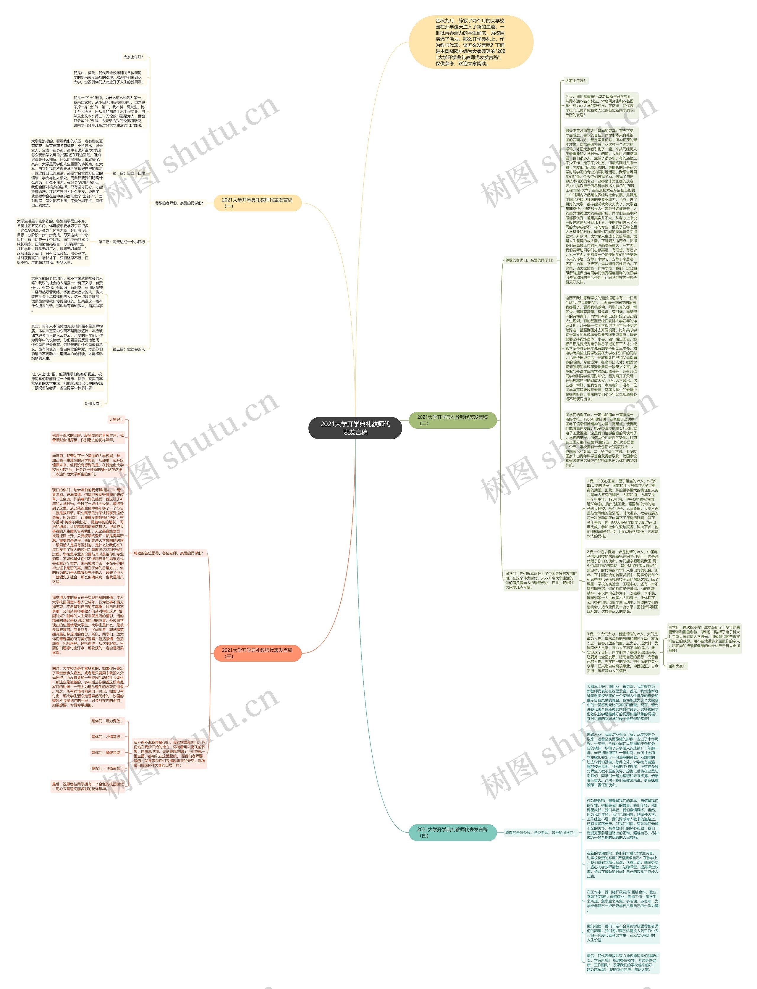 2021大学开学典礼教师代表发言稿思维导图