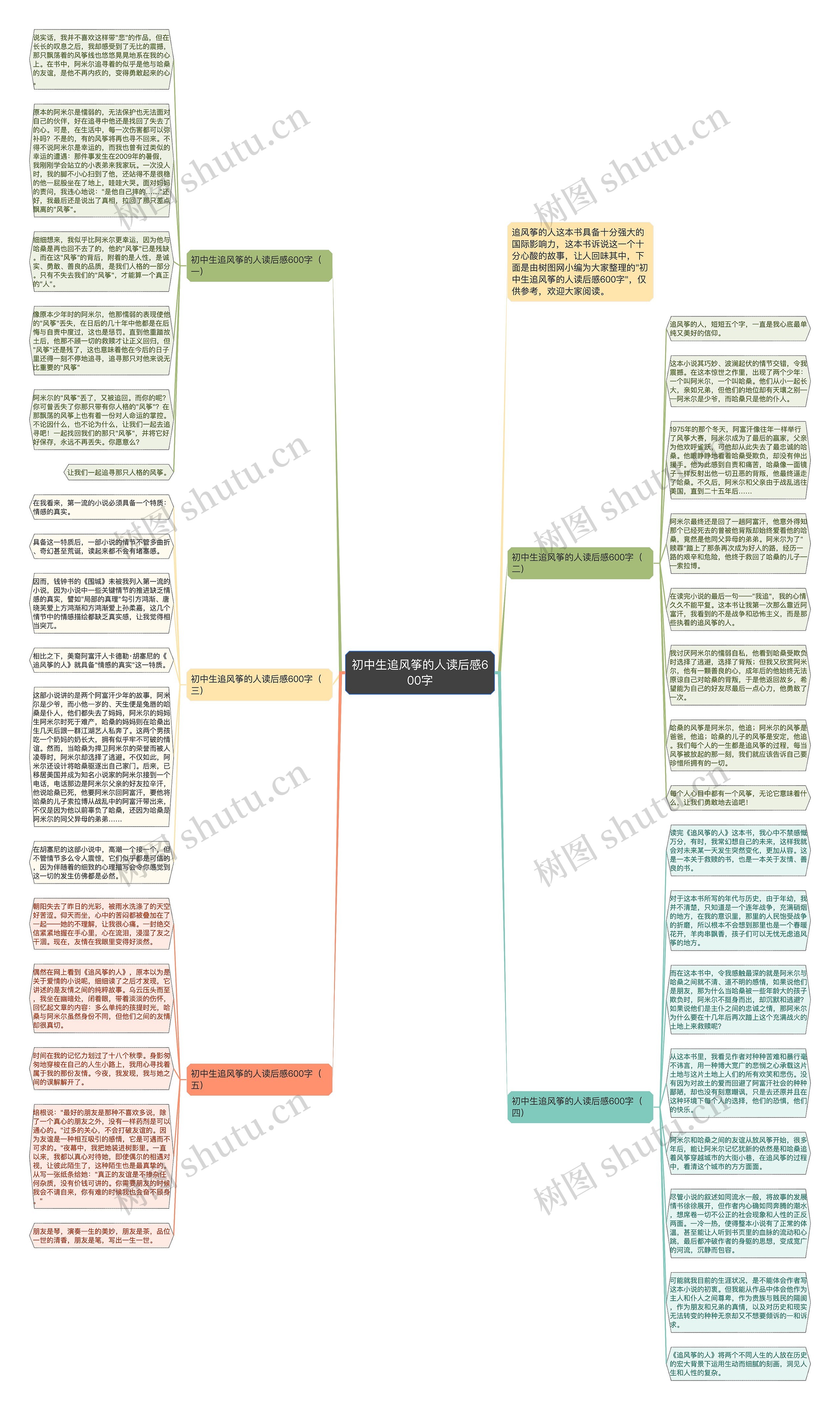 初中生追风筝的人读后感600字思维导图