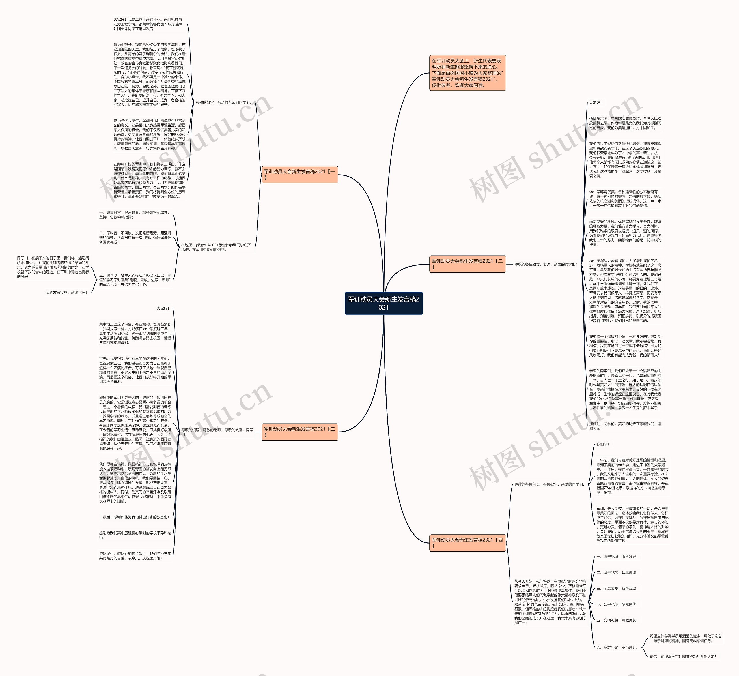 军训动员大会新生发言稿2021思维导图