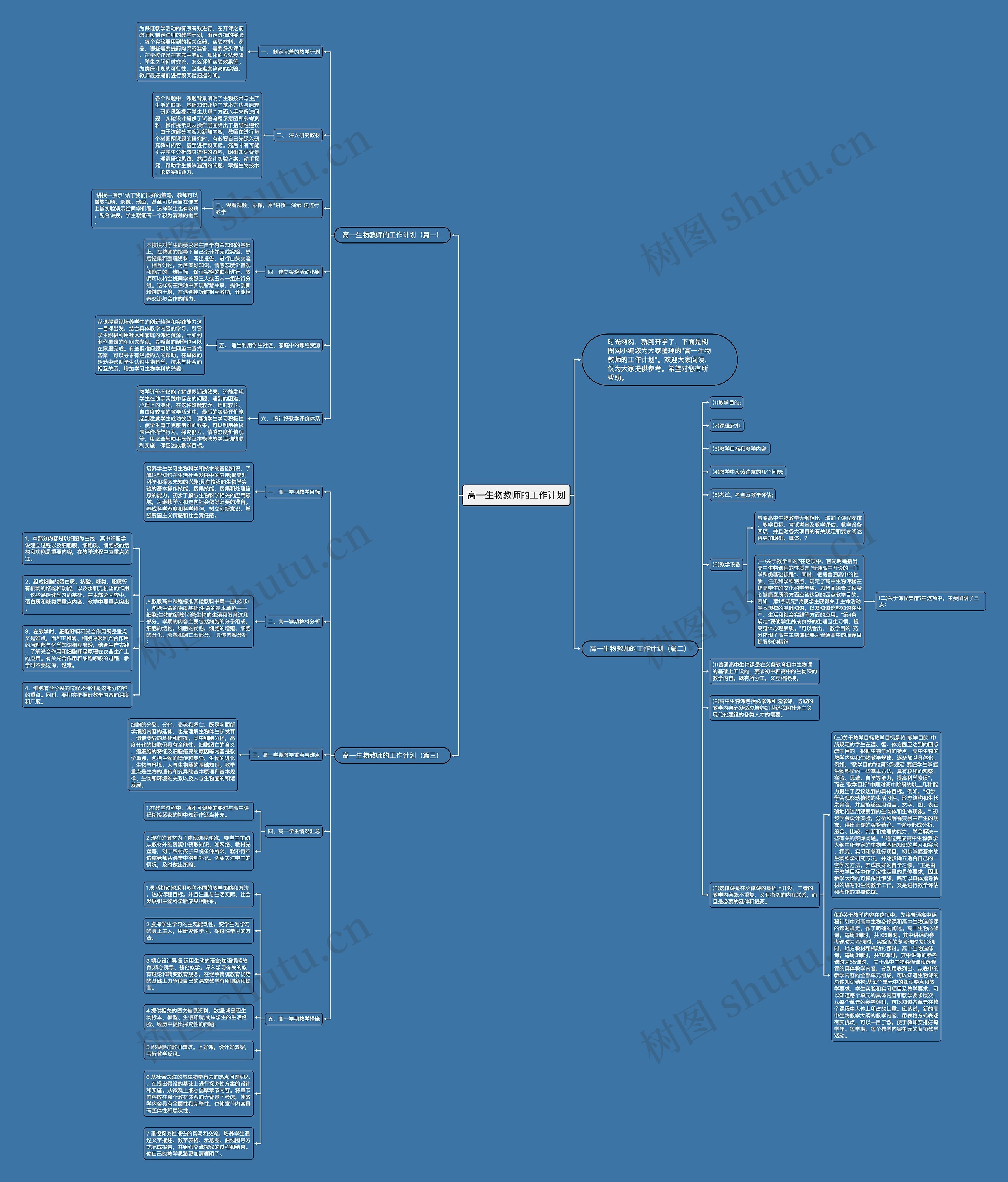 高一生物教师的工作计划思维导图