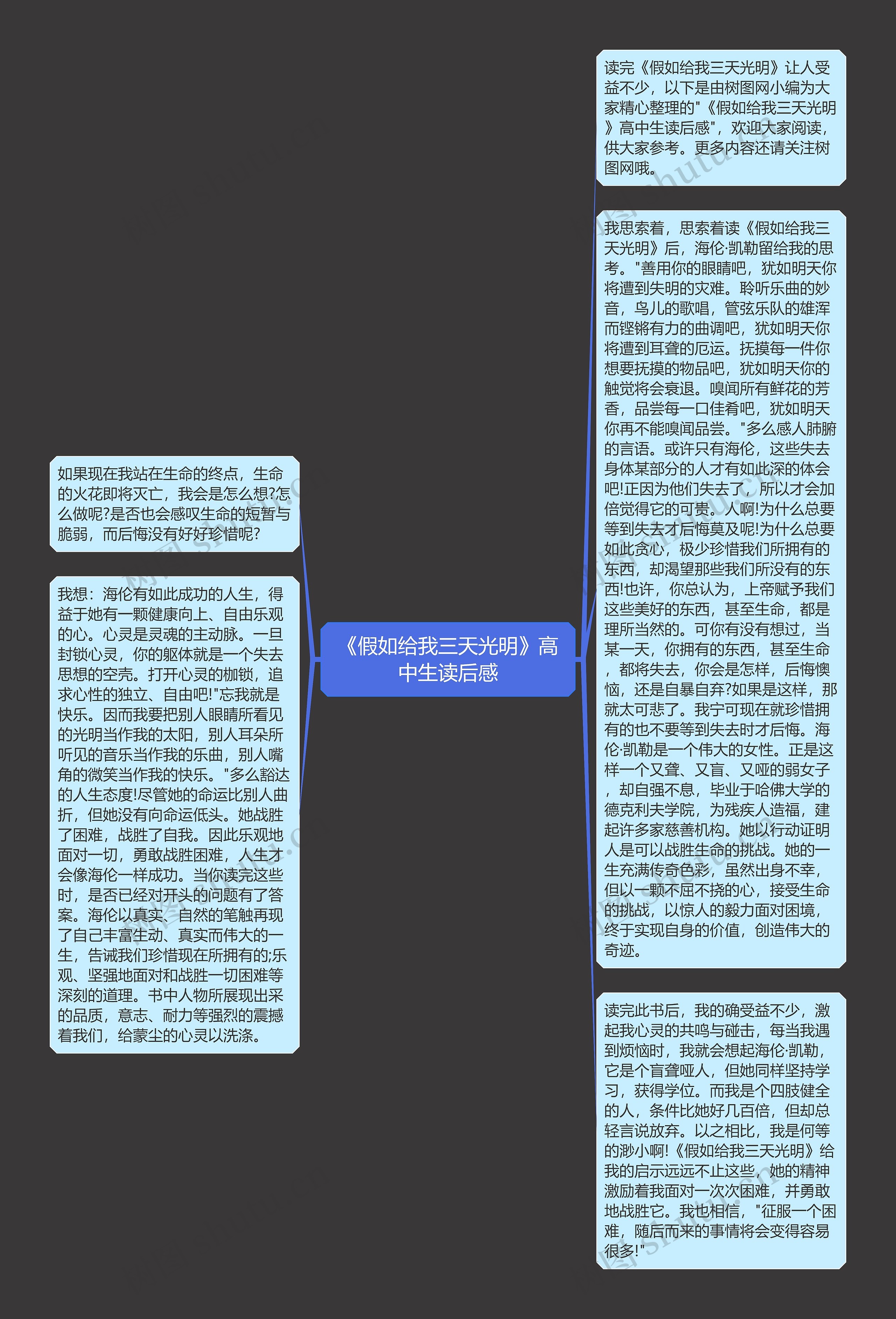 《假如给我三天光明》高中生读后感思维导图