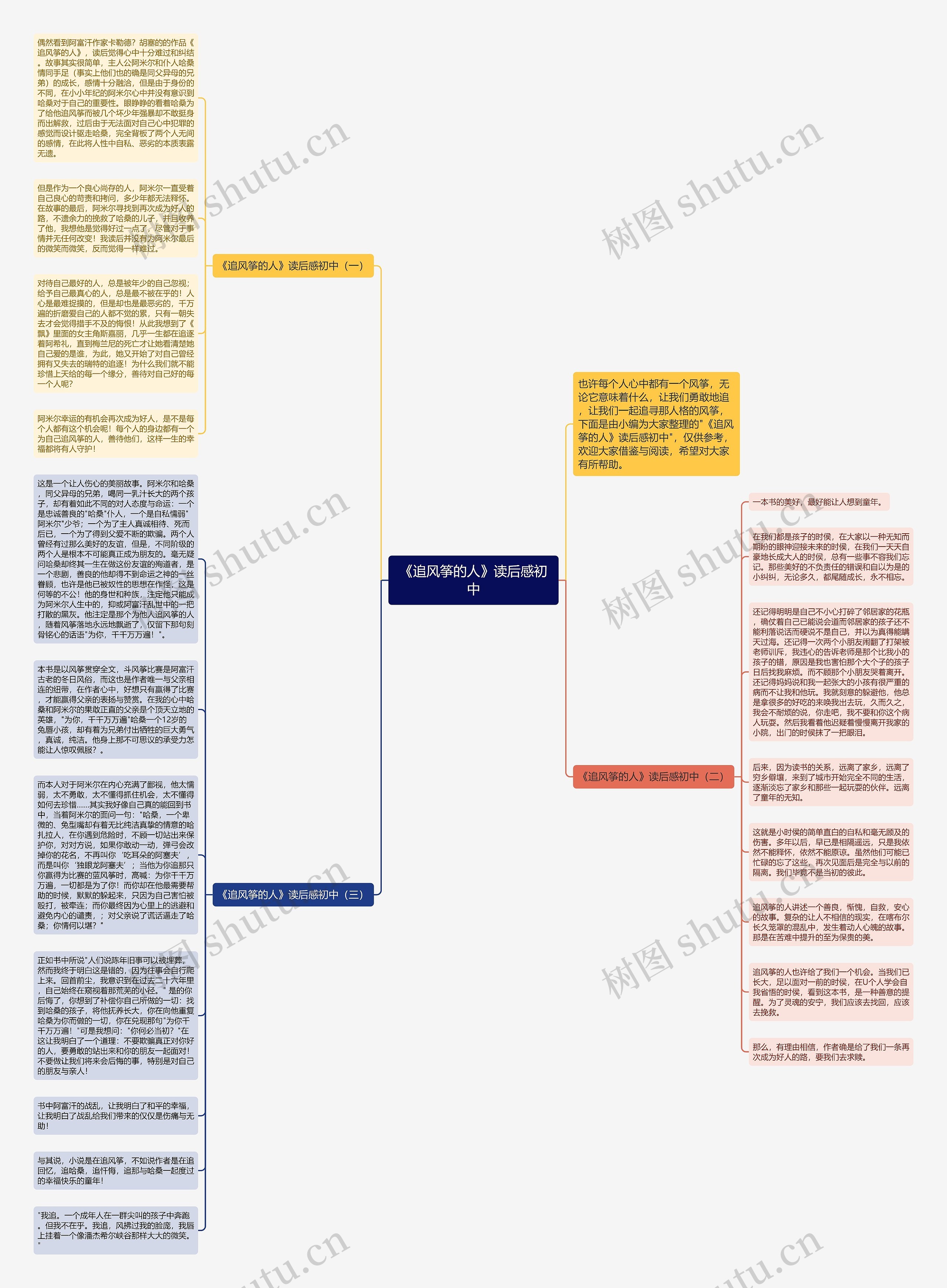 《追风筝的人》读后感初中思维导图
